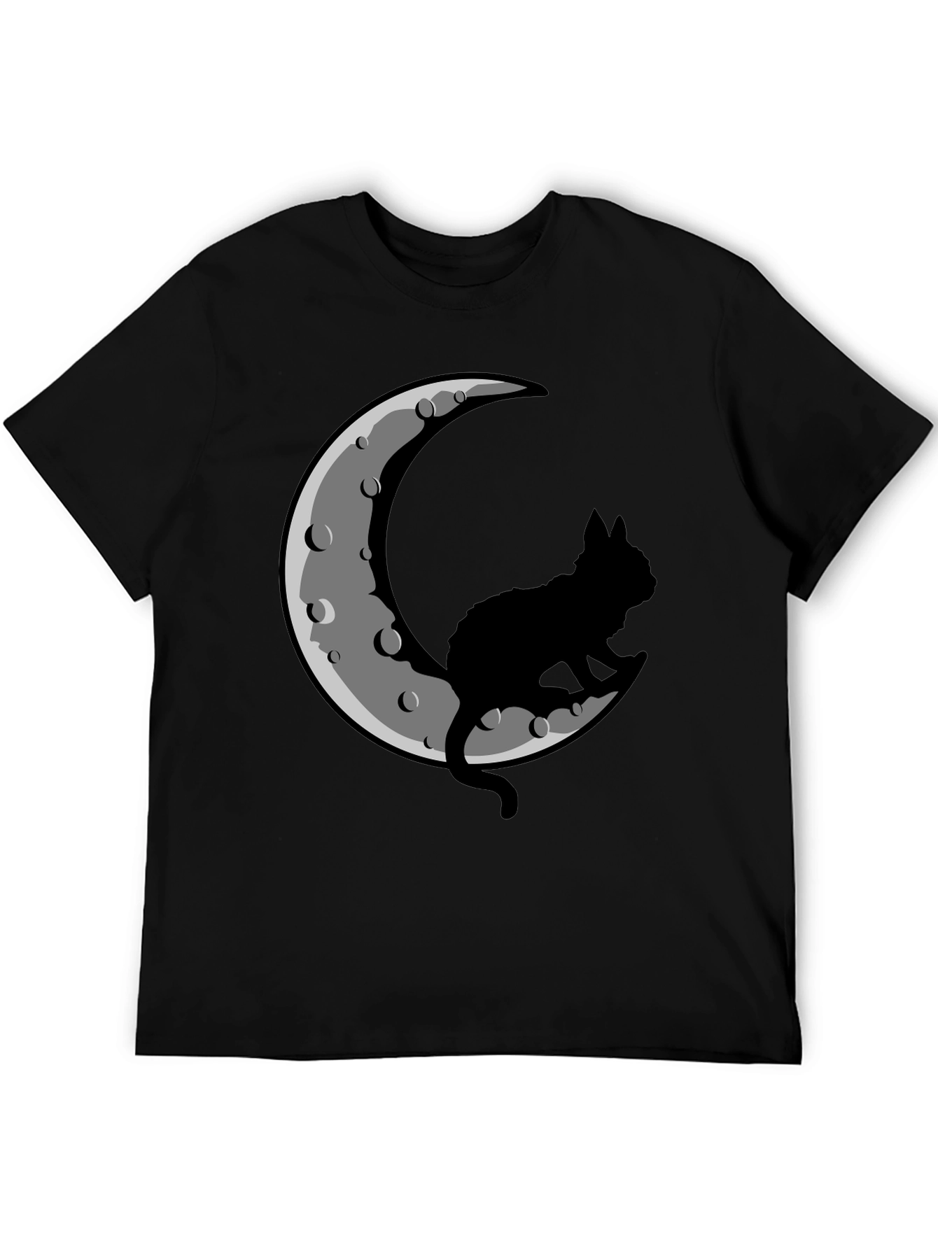 Cat on Moon Black T-Shirt