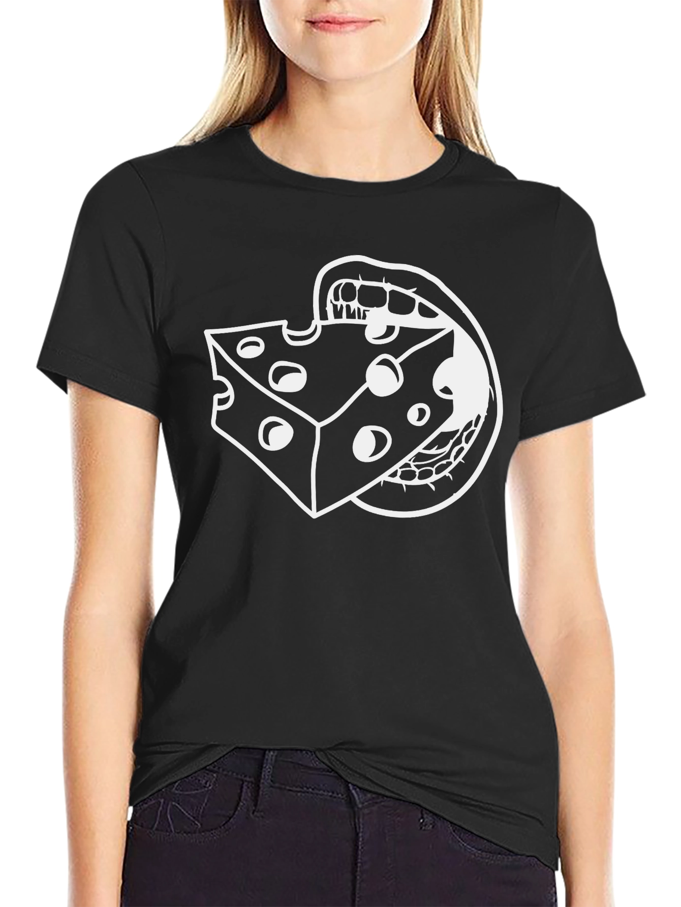 Cheesy Bite Graphic Tee - Black Cotton Blend T-Shirt