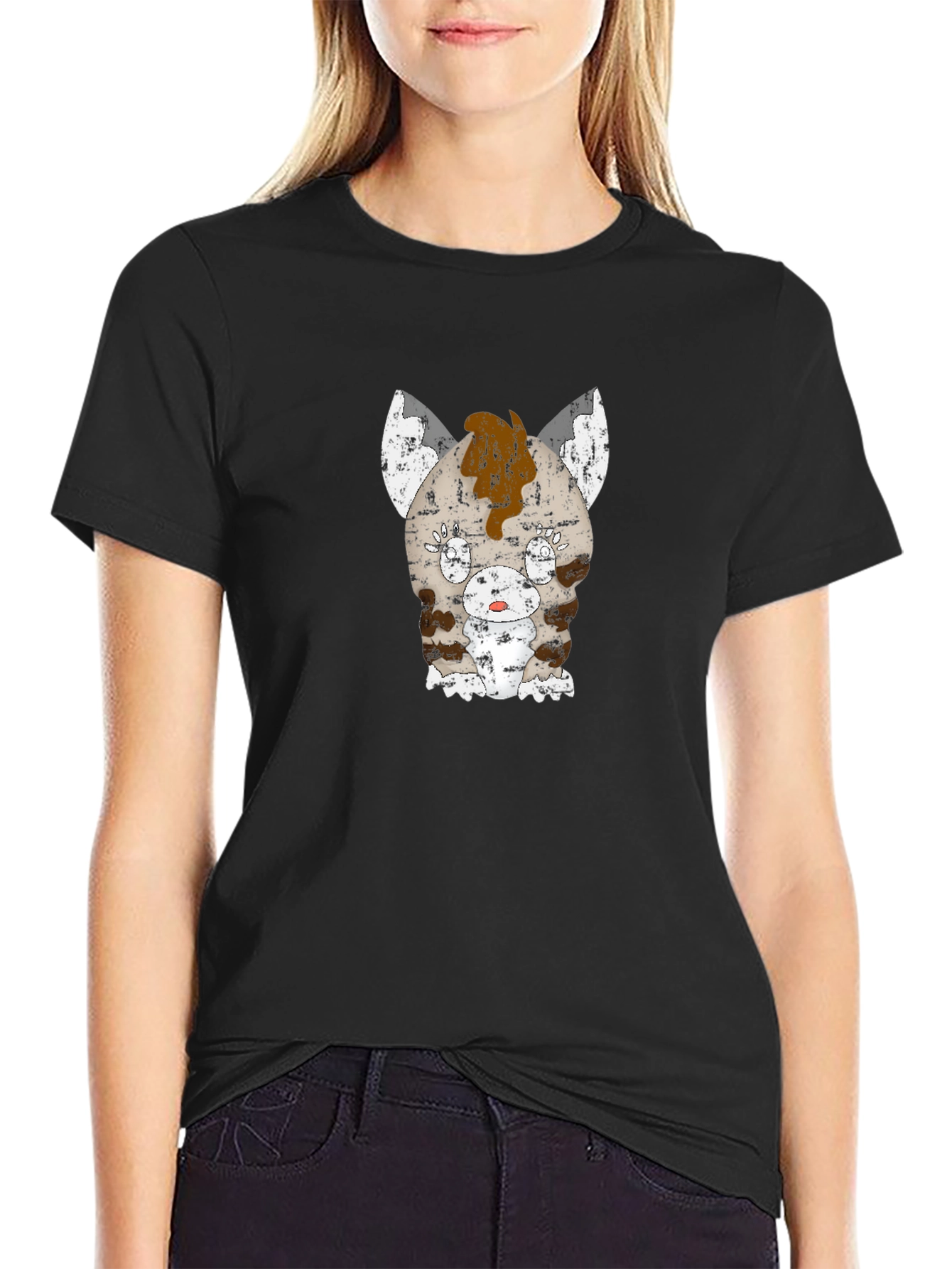 Distressed Cartoon Cat Graphic Tee