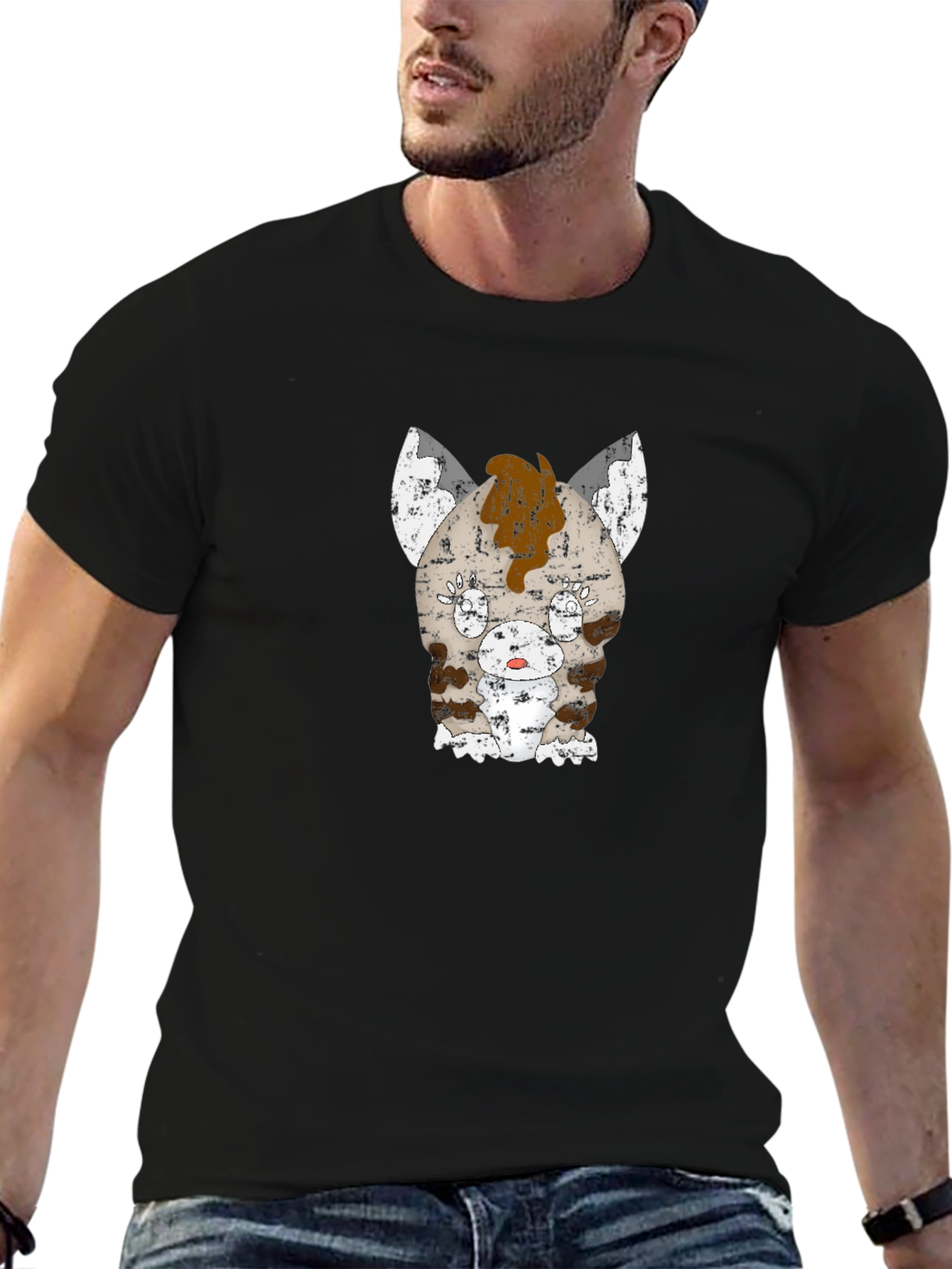 Distressed Cartoon Cat Graphic Tee