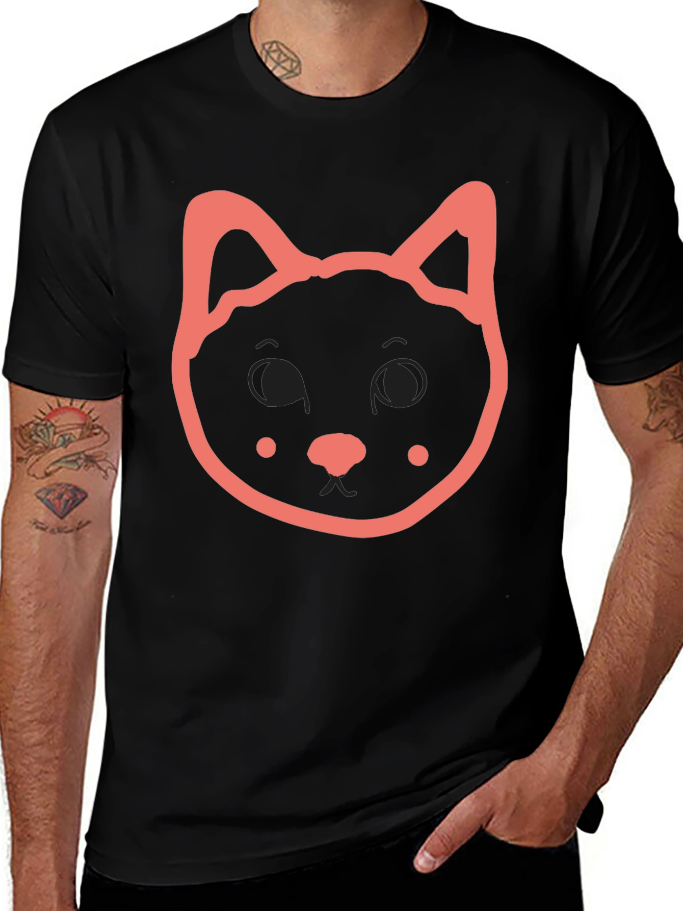 Cute Cat Graphic Black T-Shirt