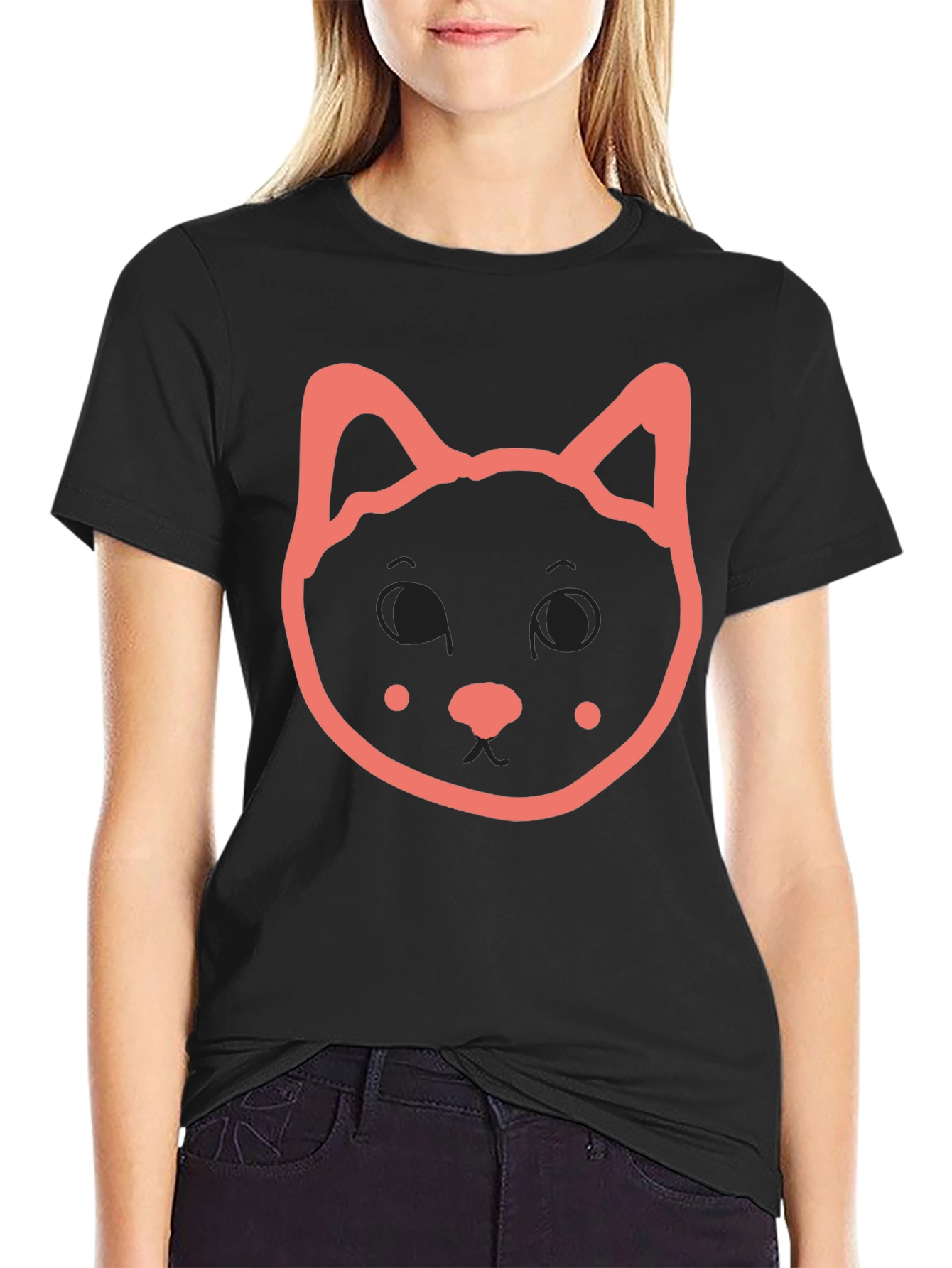 Cute Cat Graphic Black T-Shirt