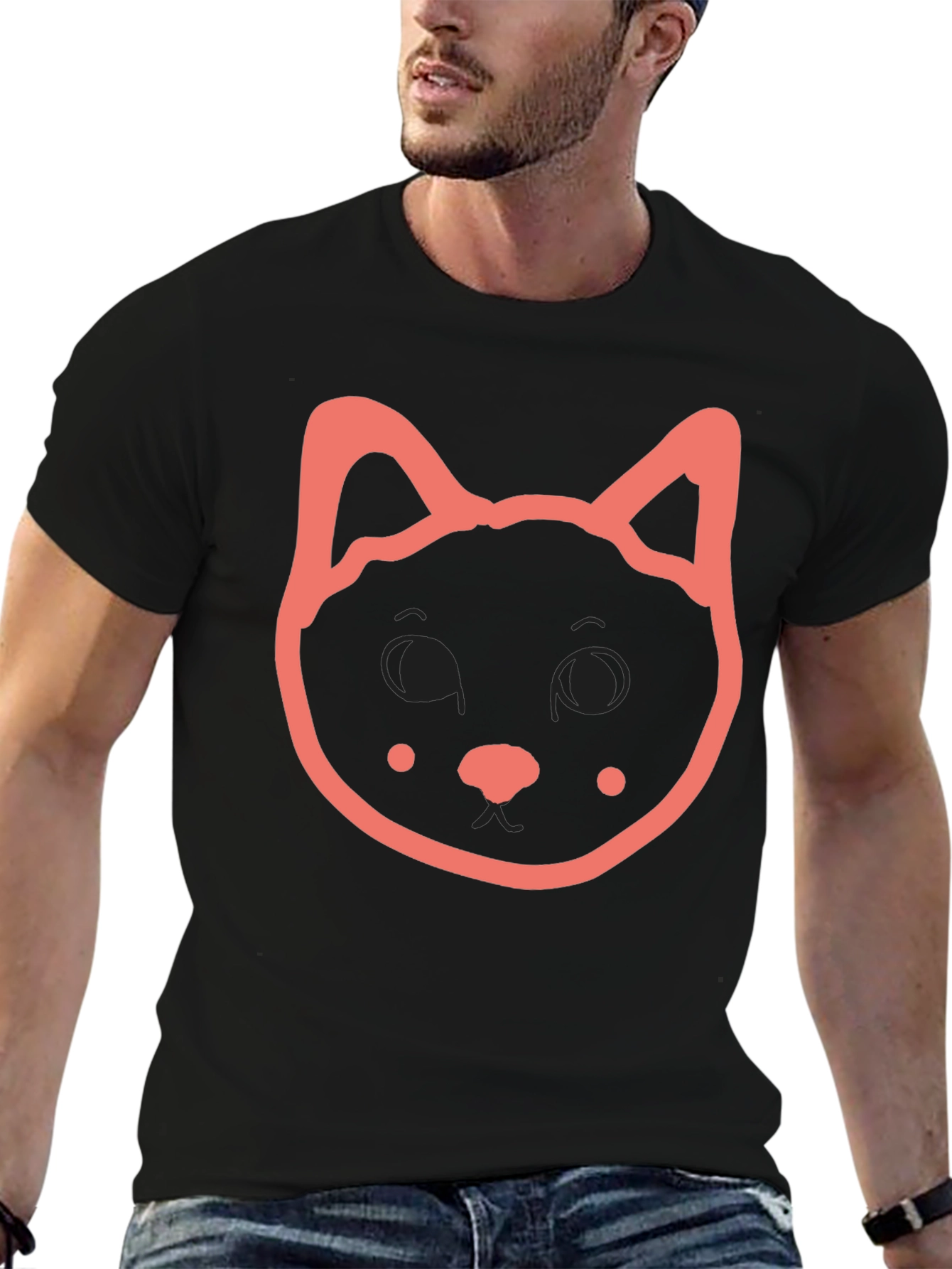 Cute Cat Graphic Black T-Shirt