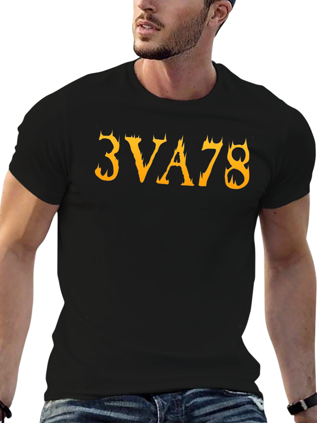 Mens Black T-Shirt with Unique Graphic Design