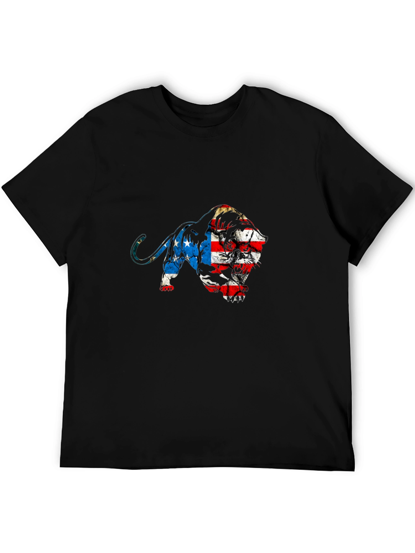 American Flag Lion Graphic Tee - Black