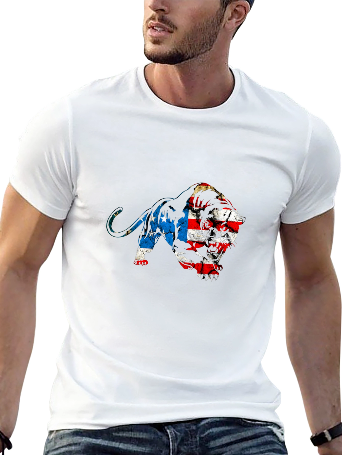 American Flag Lion Graphic Tee - Black