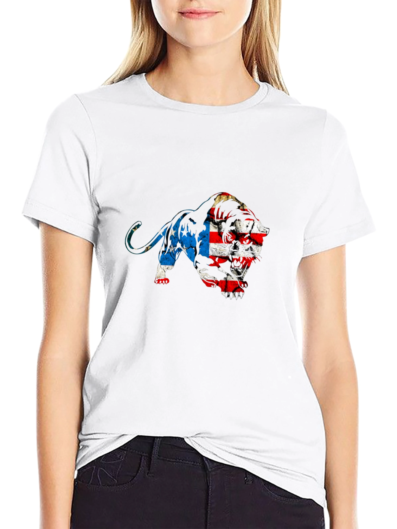 American Flag Lion Graphic Tee - Black