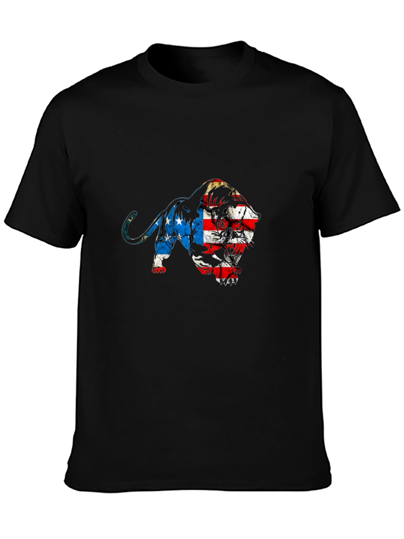 American Flag Lion Graphic Tee - Black