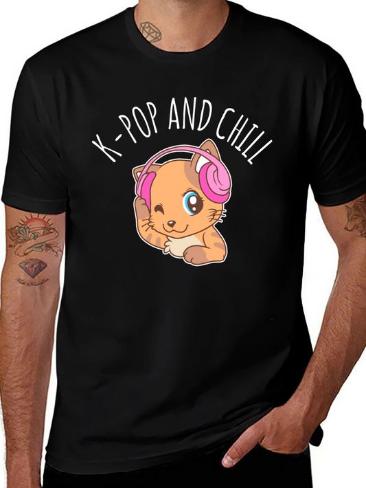 K-Pop and Chill Cat Graphic Tee
