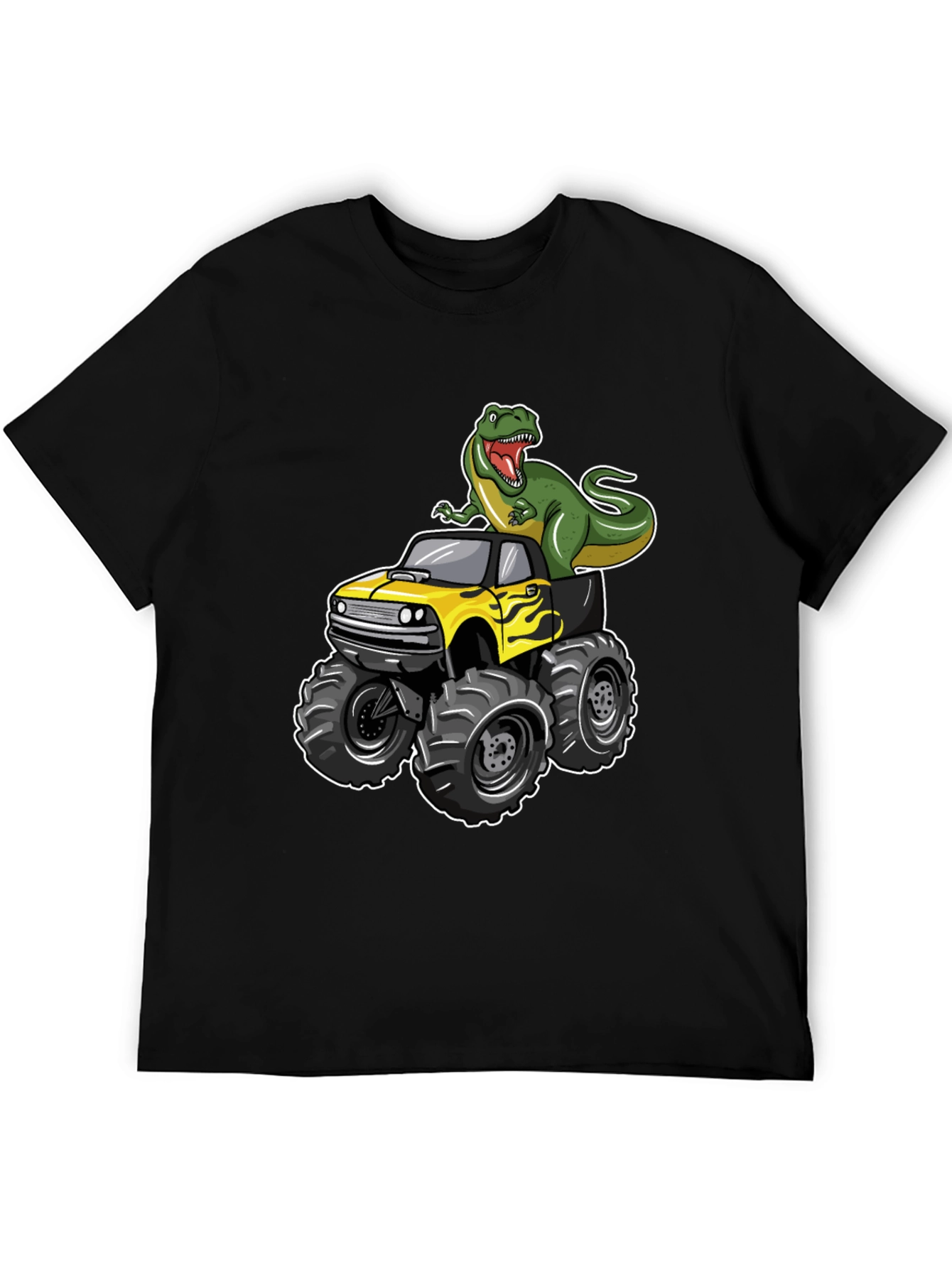 Dinosaur Monster Truck Graphic Tee - Cool Black T-Shirt