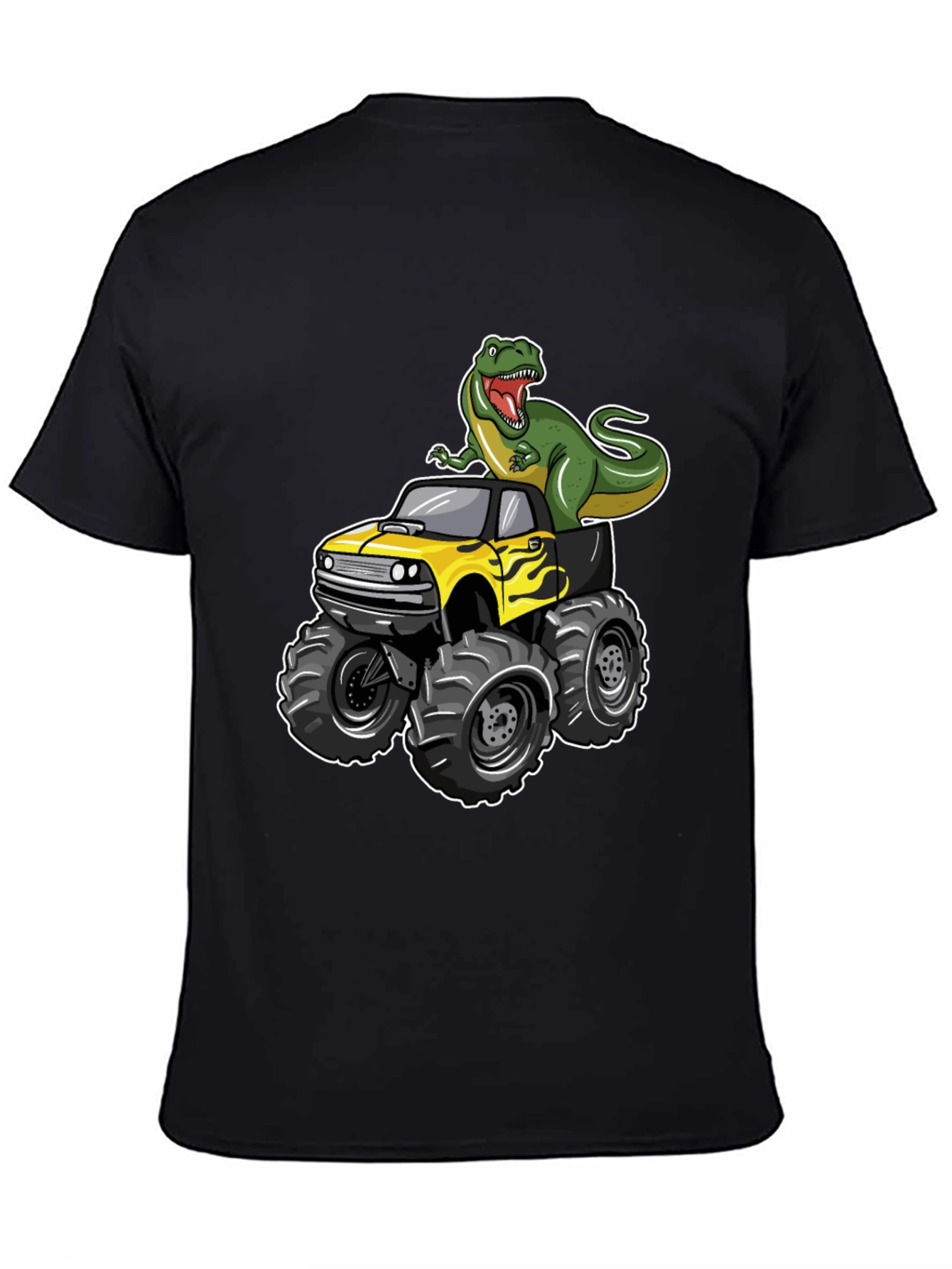 Dinosaur Monster Truck Graphic Tee - Cool Black T-Shirt