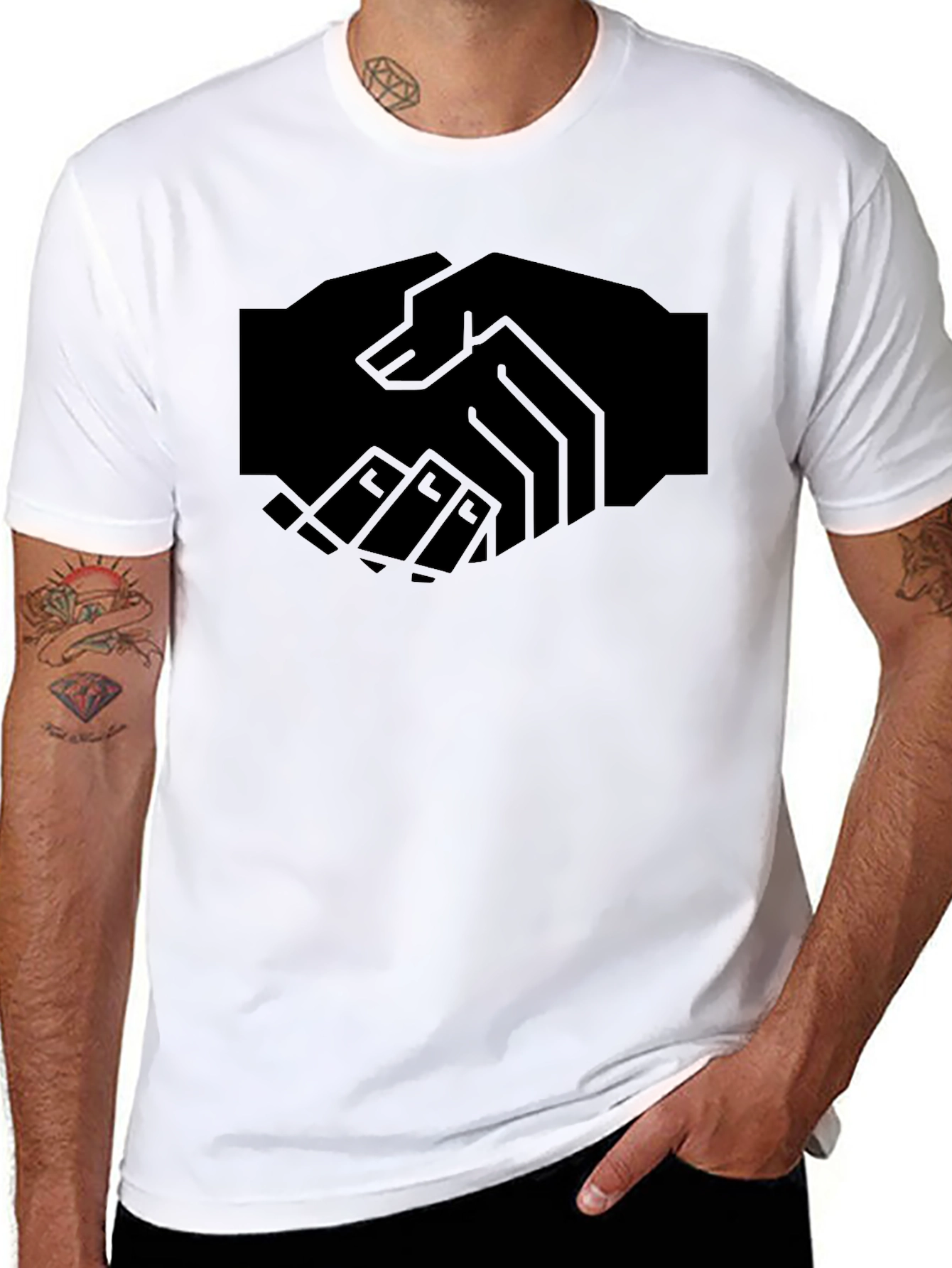 Modern Handshake Graphic Black T-Shirt