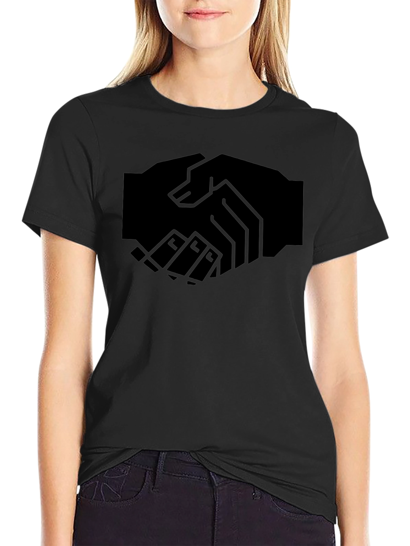 Modern Handshake Graphic Black T-Shirt