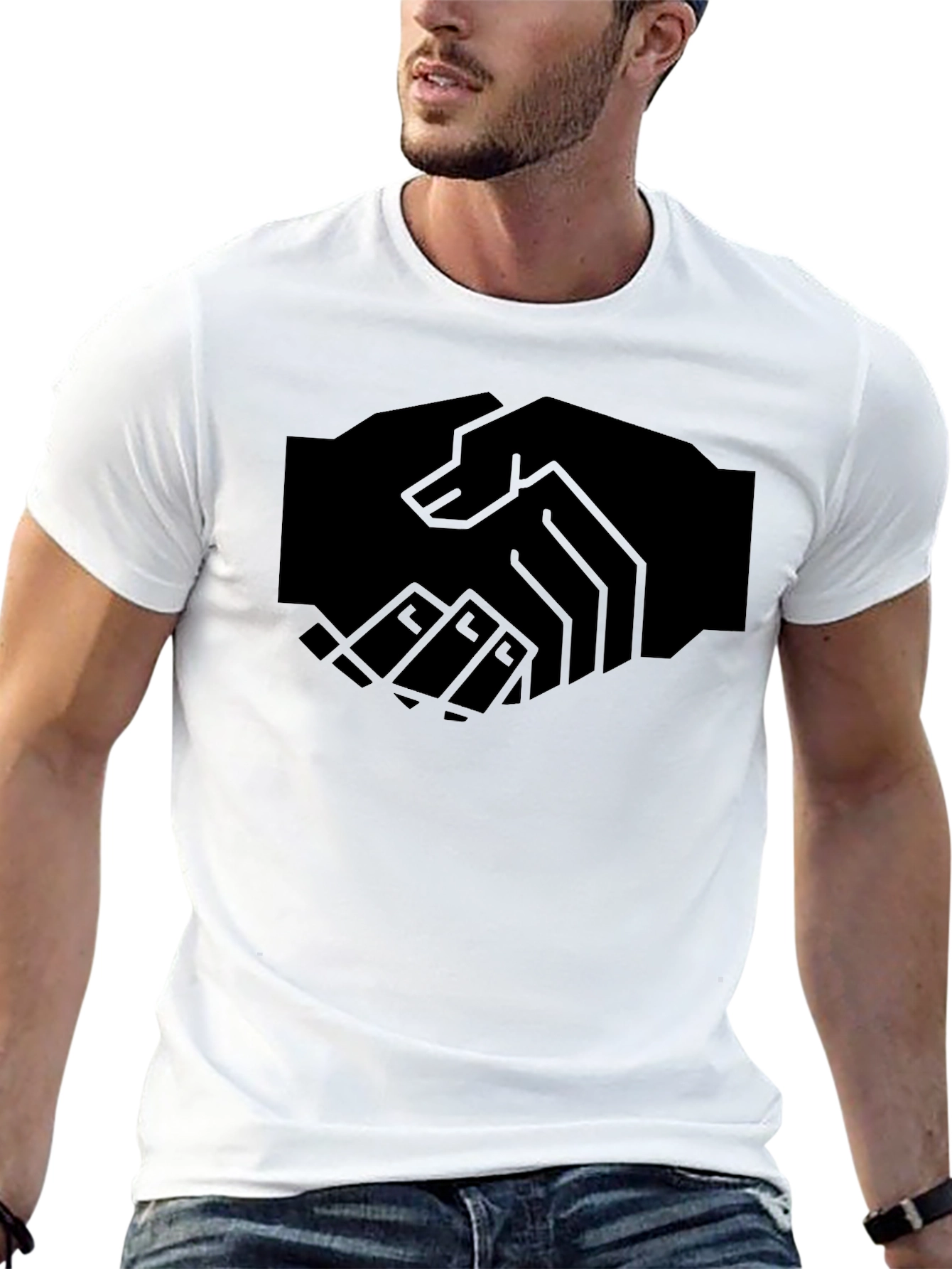 Modern Handshake Graphic Black T-Shirt