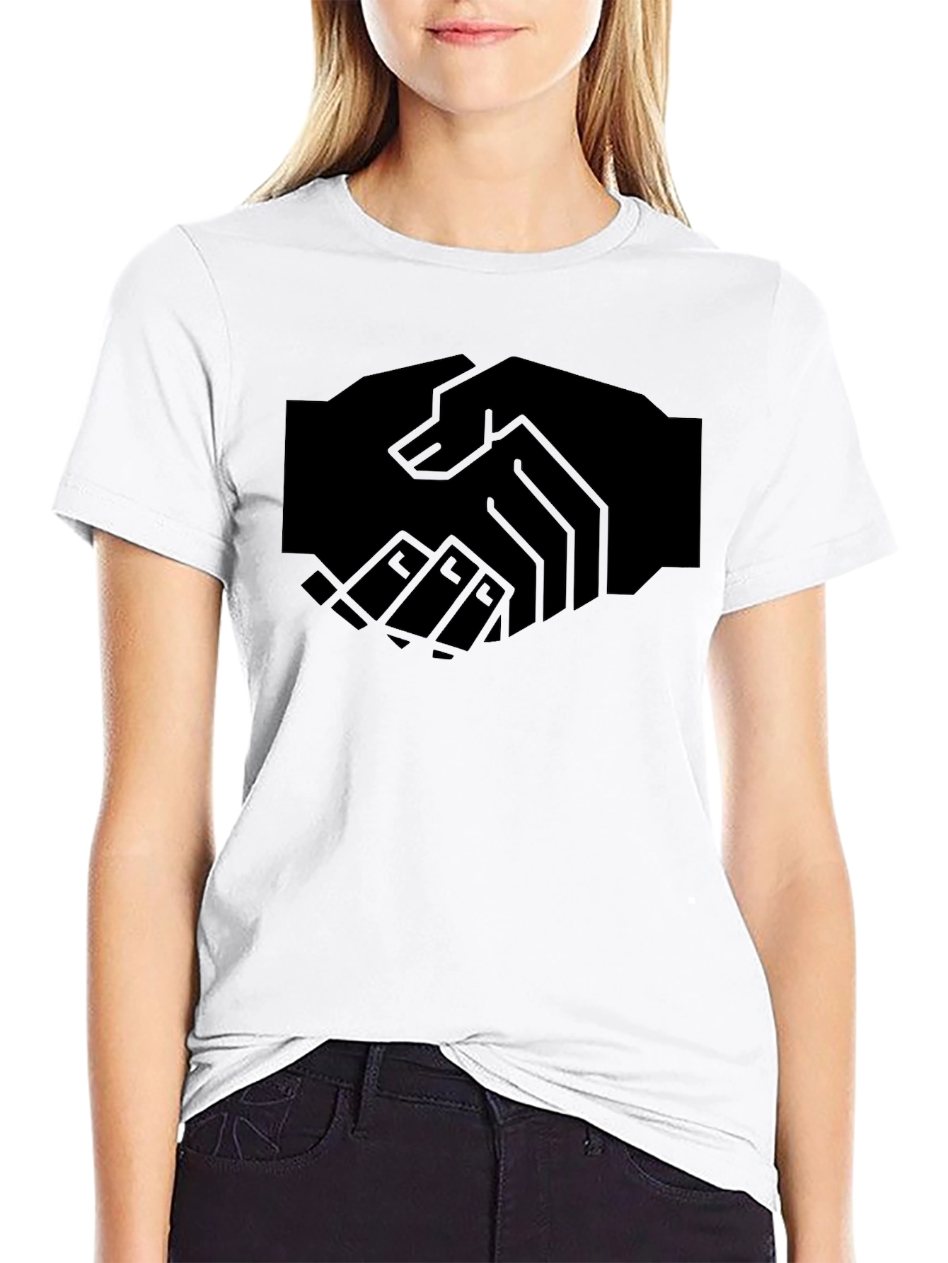Modern Handshake Graphic Black T-Shirt