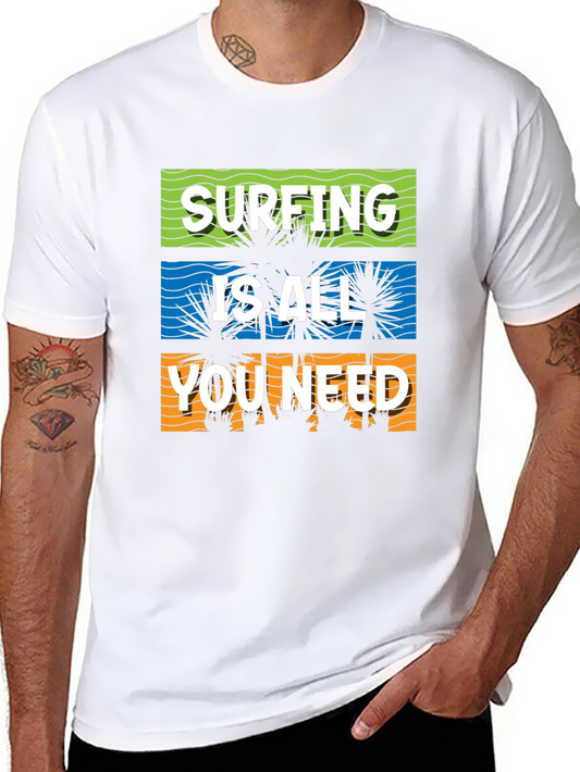 Surfing is All You Need Graphic Tee - Black Cotton T-Shirt