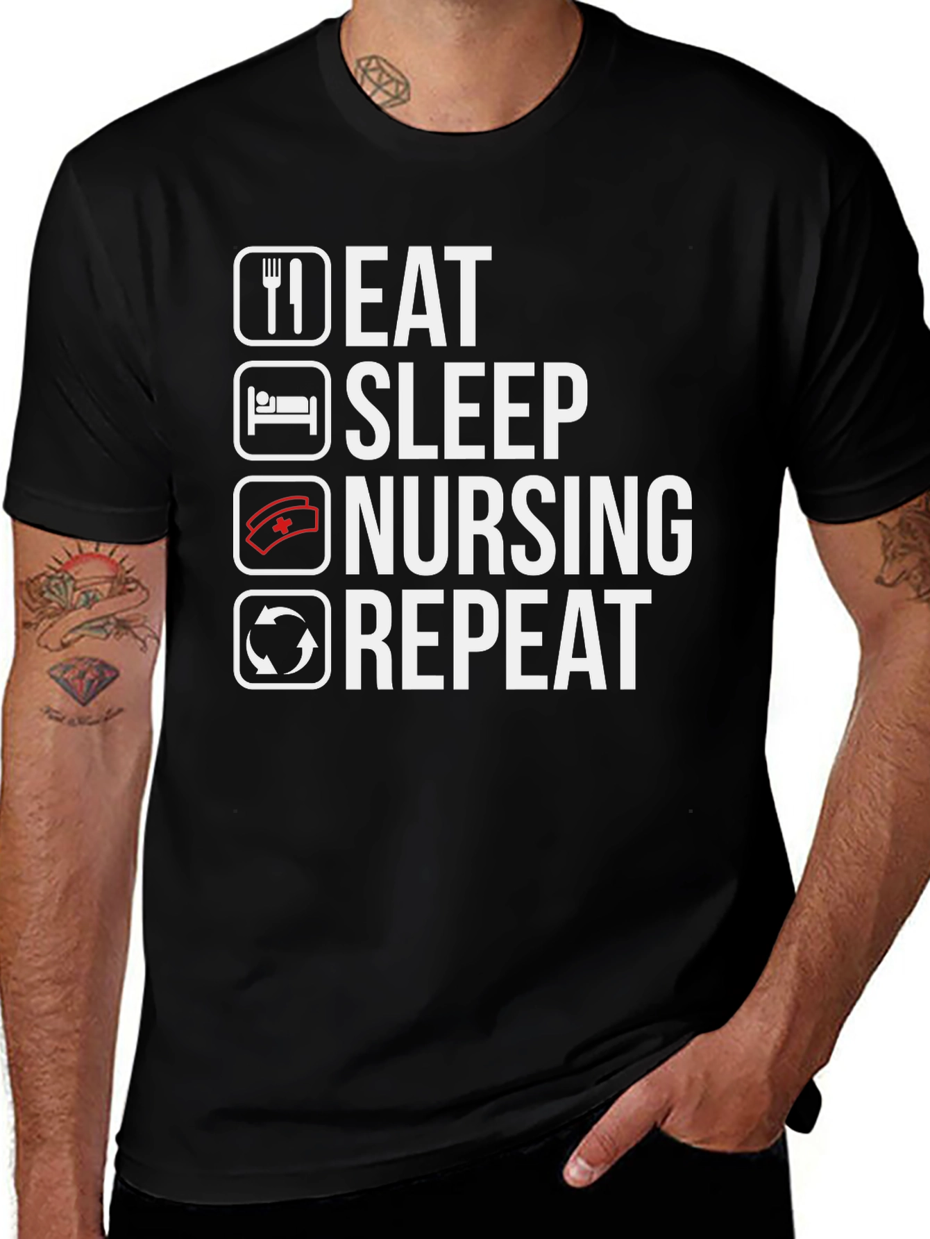 Eat Sleep Nursing Repeat Black T-Shirt
