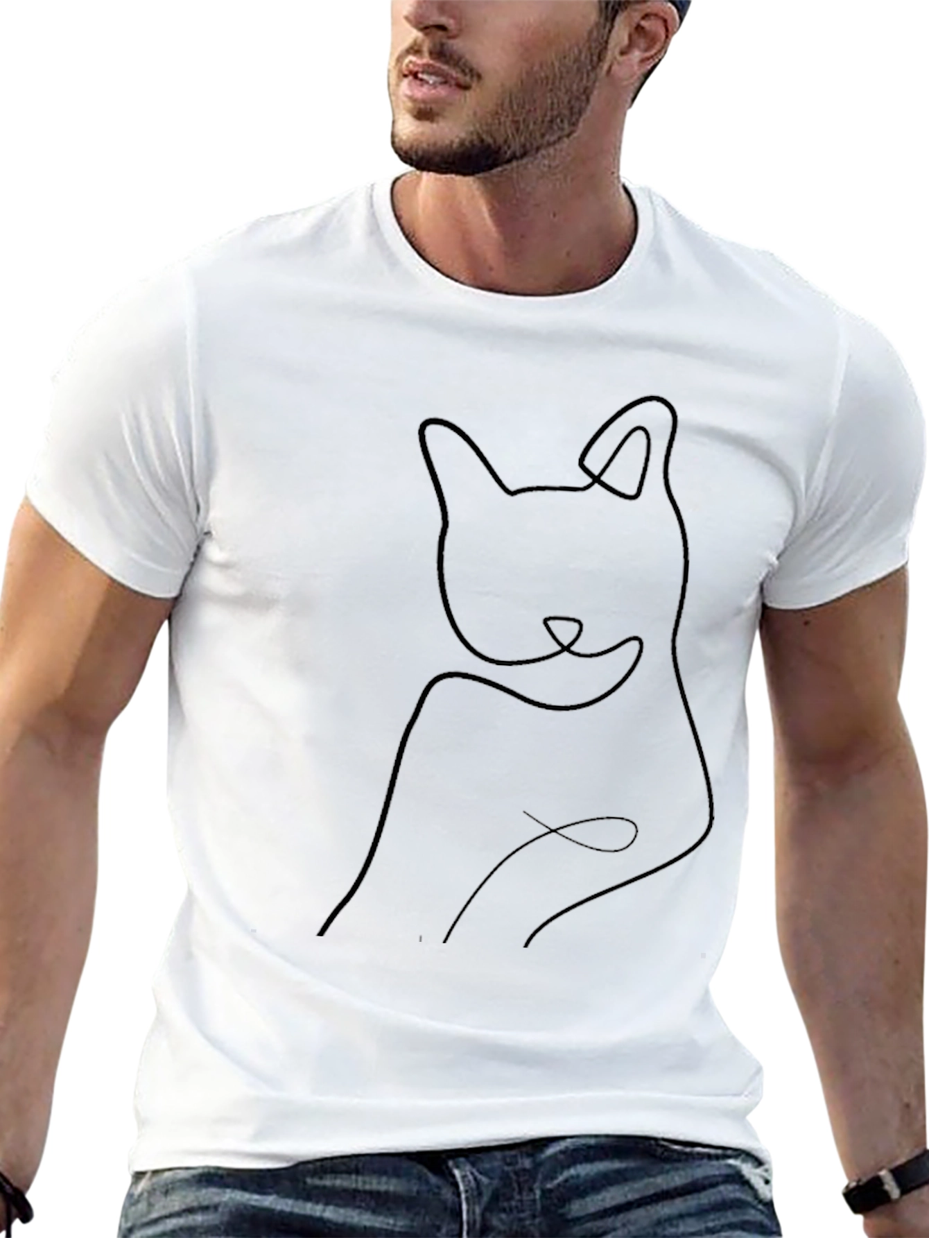 Minimalist Cat Outline Black T-Shirt