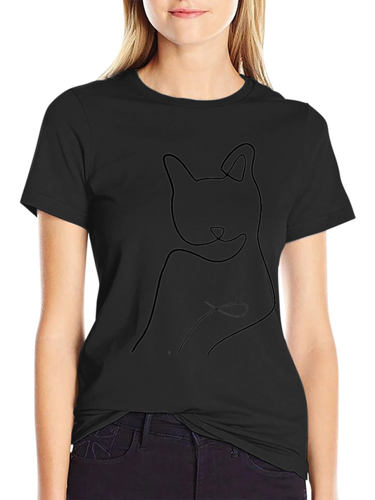 Minimalist Cat Outline Black T-Shirt