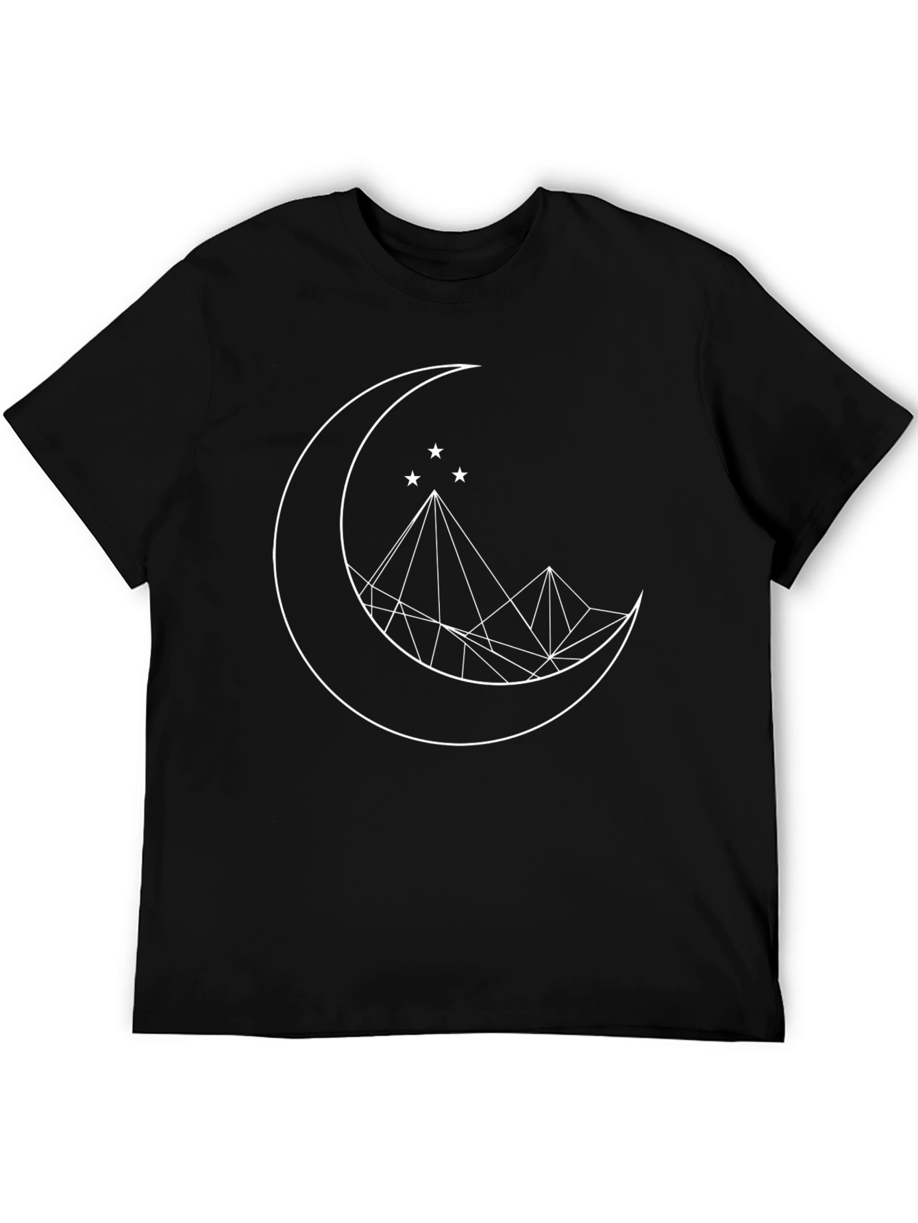 Geometric Moon & Stars Graphic Tee - Black