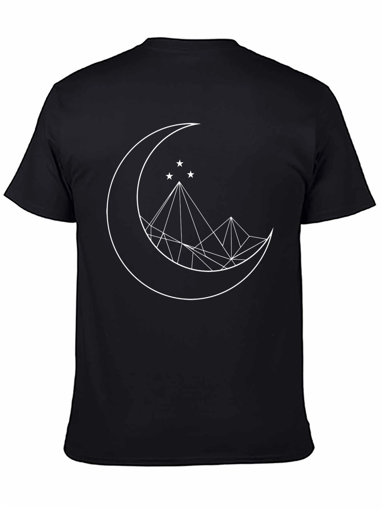 Geometric Moon & Stars Graphic Tee - Black