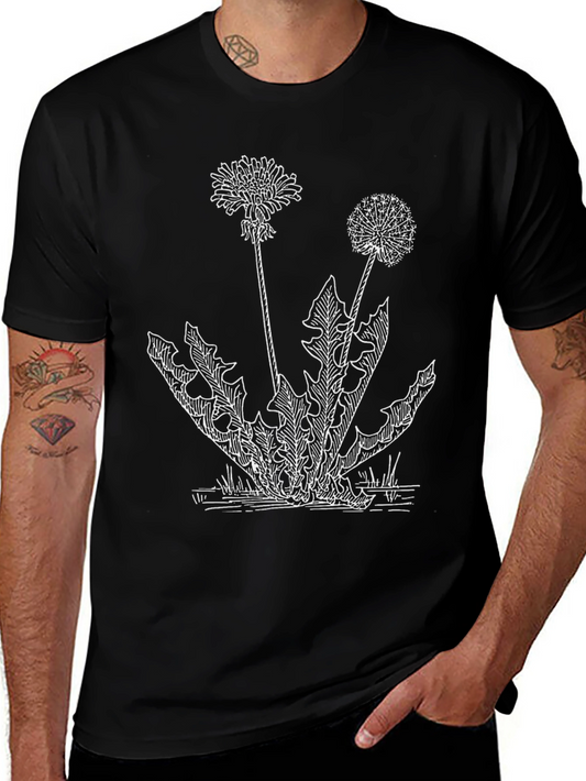 Dandelion Sketch Tee - Botanical Graphic Print Shirt