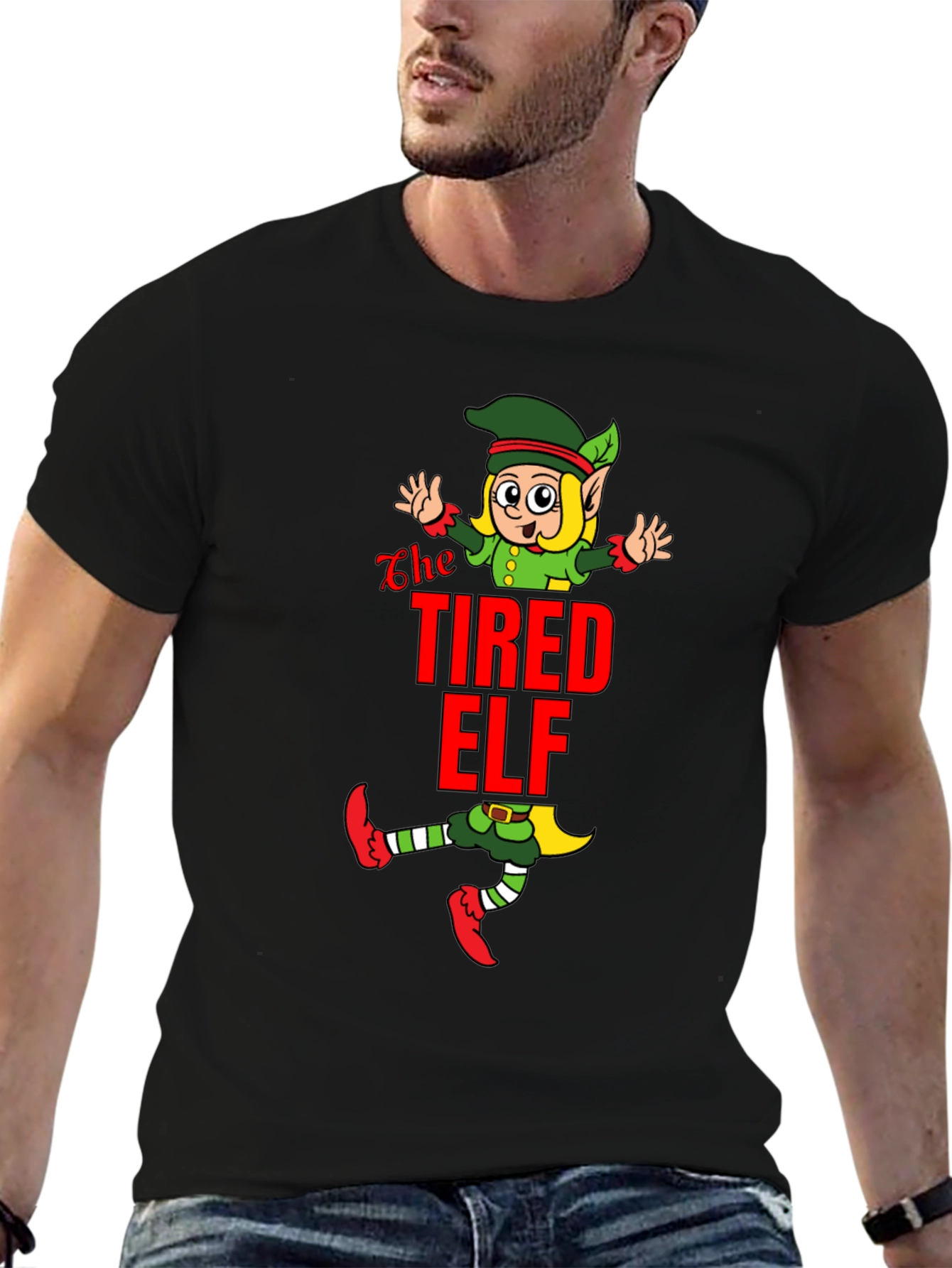 The Tired Elf Christmas T-Shirt - Funny Holiday Tee
