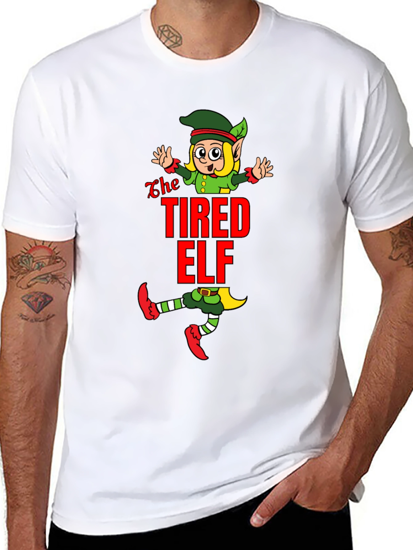 The Tired Elf Christmas T-Shirt - Funny Holiday Tee