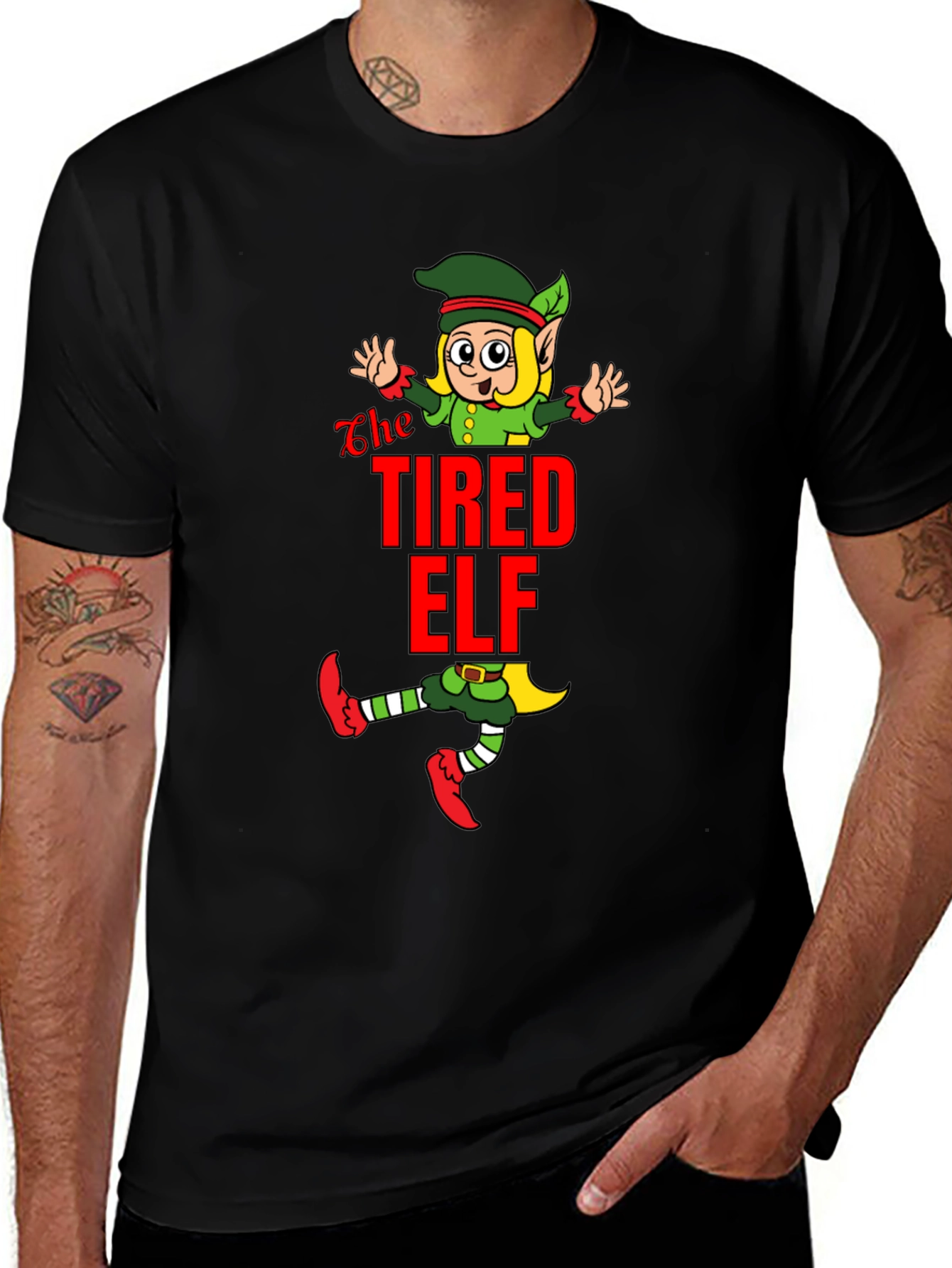 The Tired Elf Christmas T-Shirt - Funny Holiday Tee