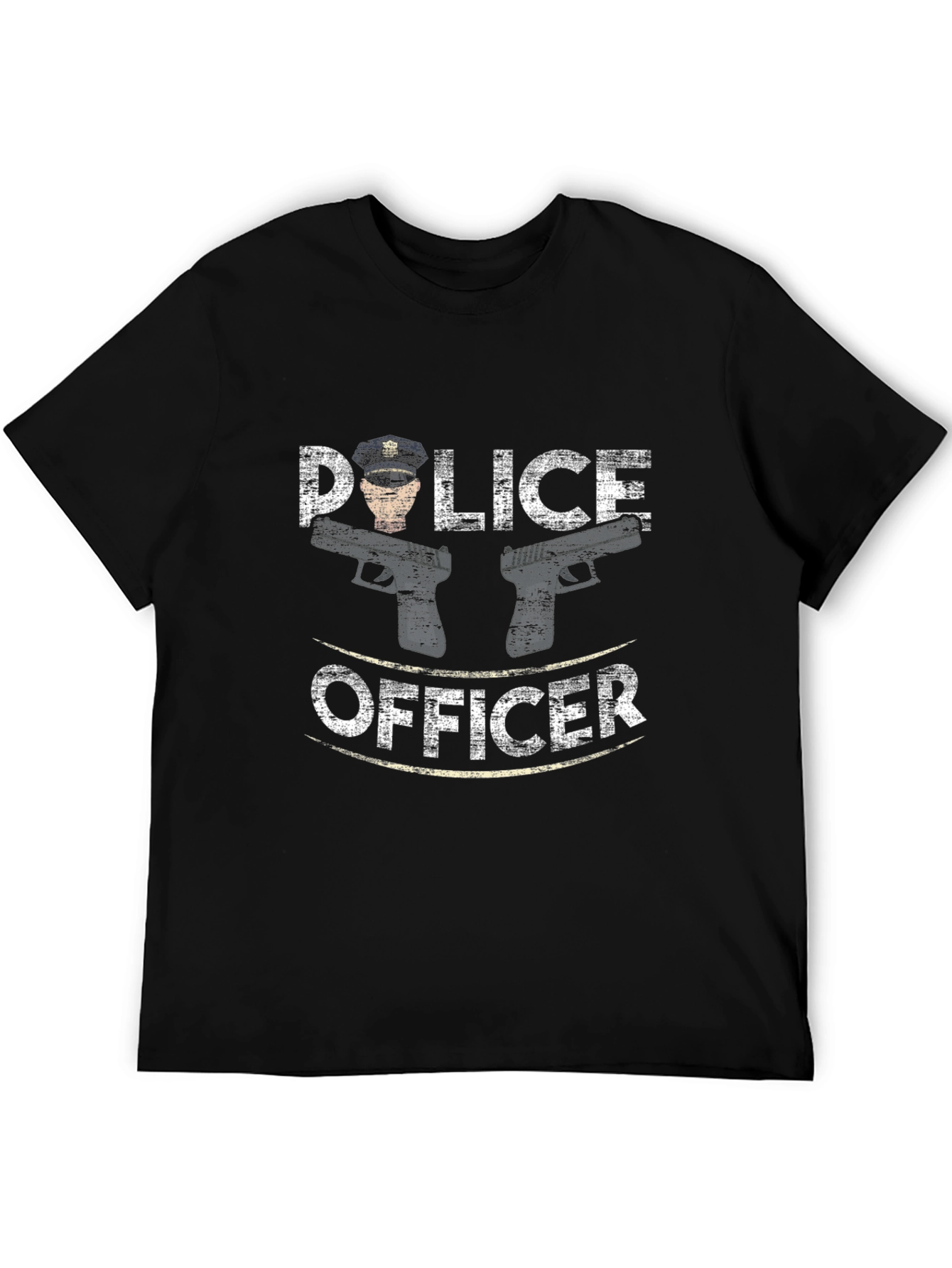 Police Officer Graphic Tee - Black Cotton T-Shirt