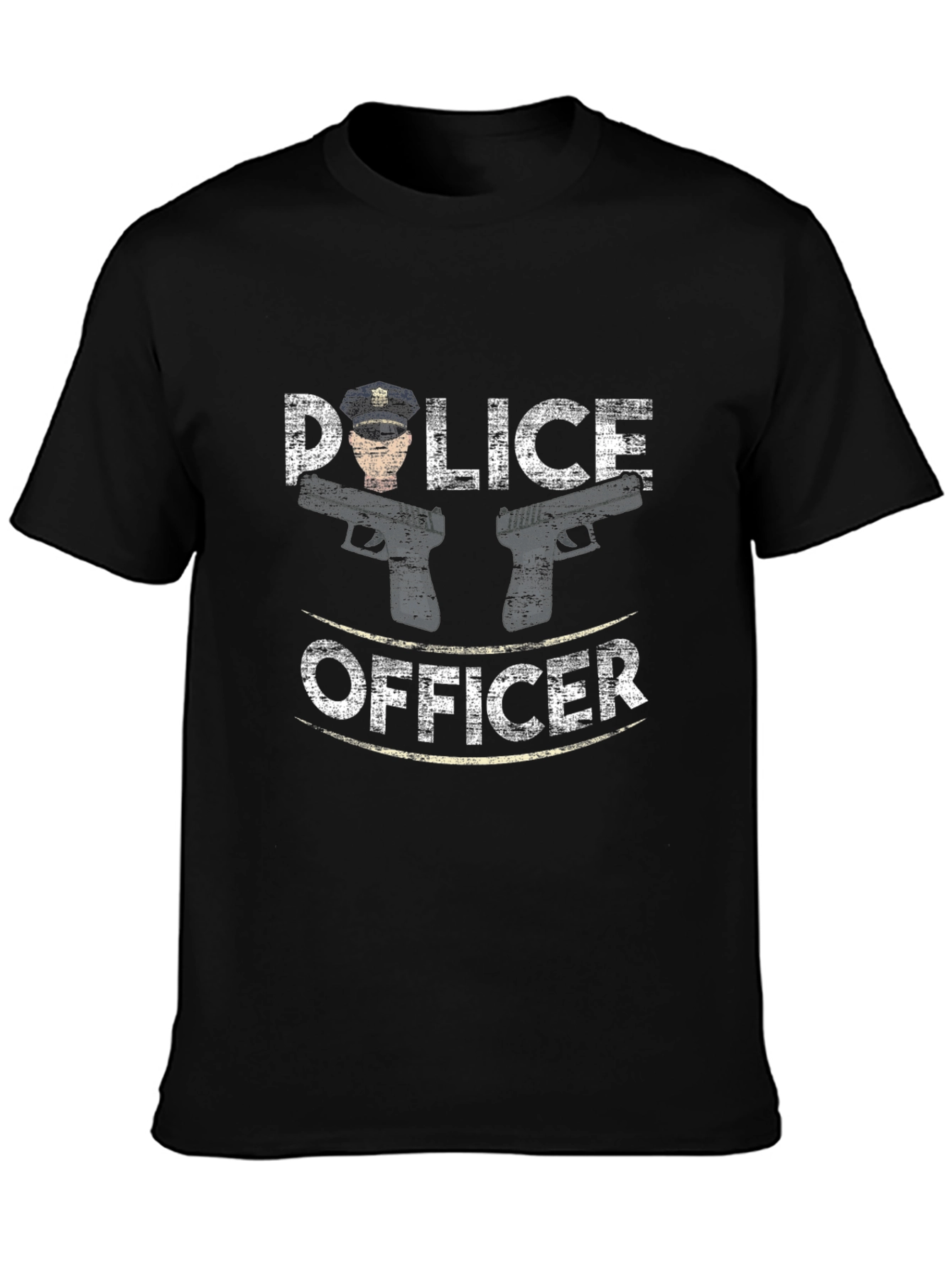Police Officer Graphic Tee - Black Cotton T-Shirt