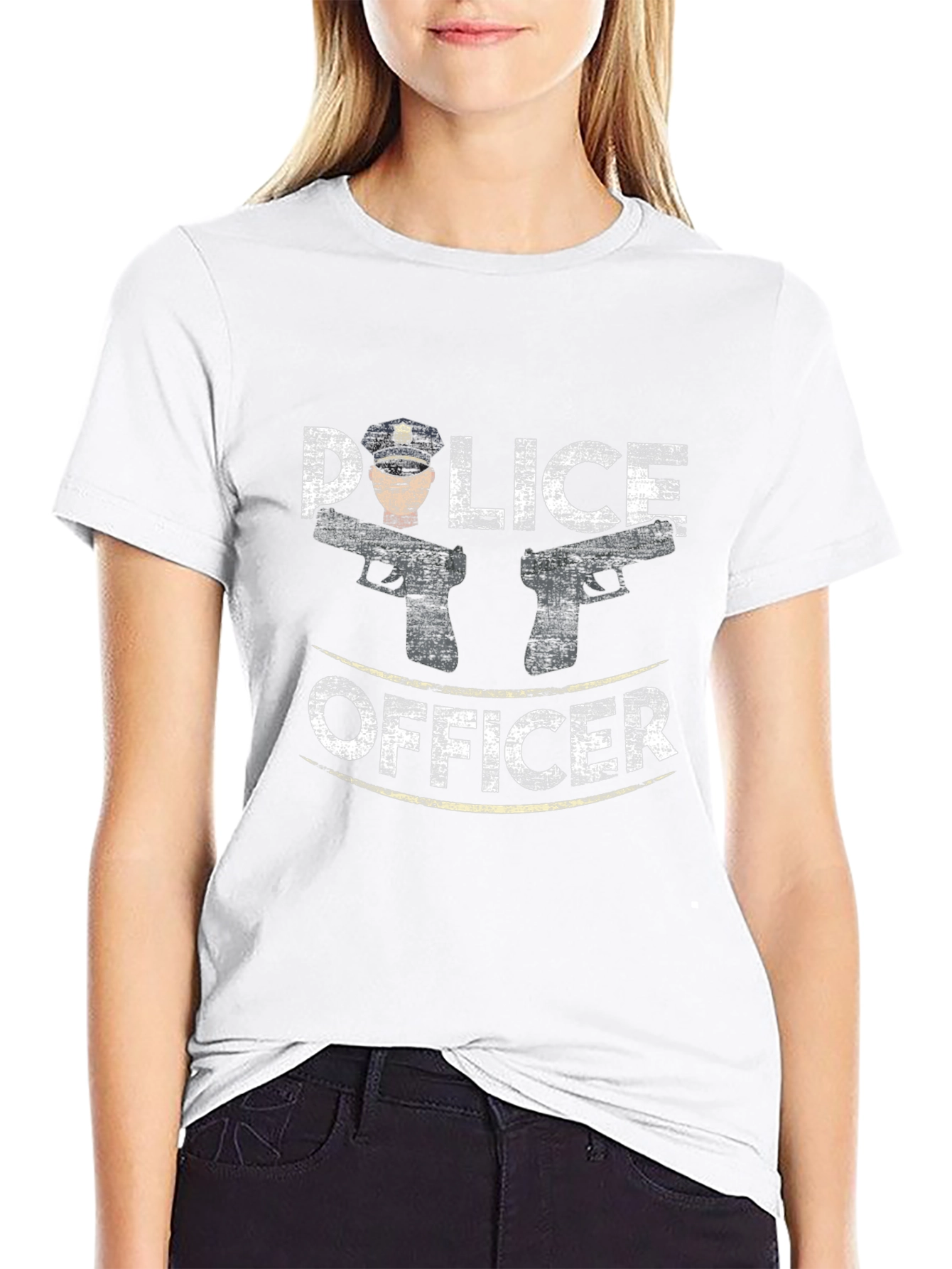 Police Officer Graphic Tee - Black Cotton T-Shirt