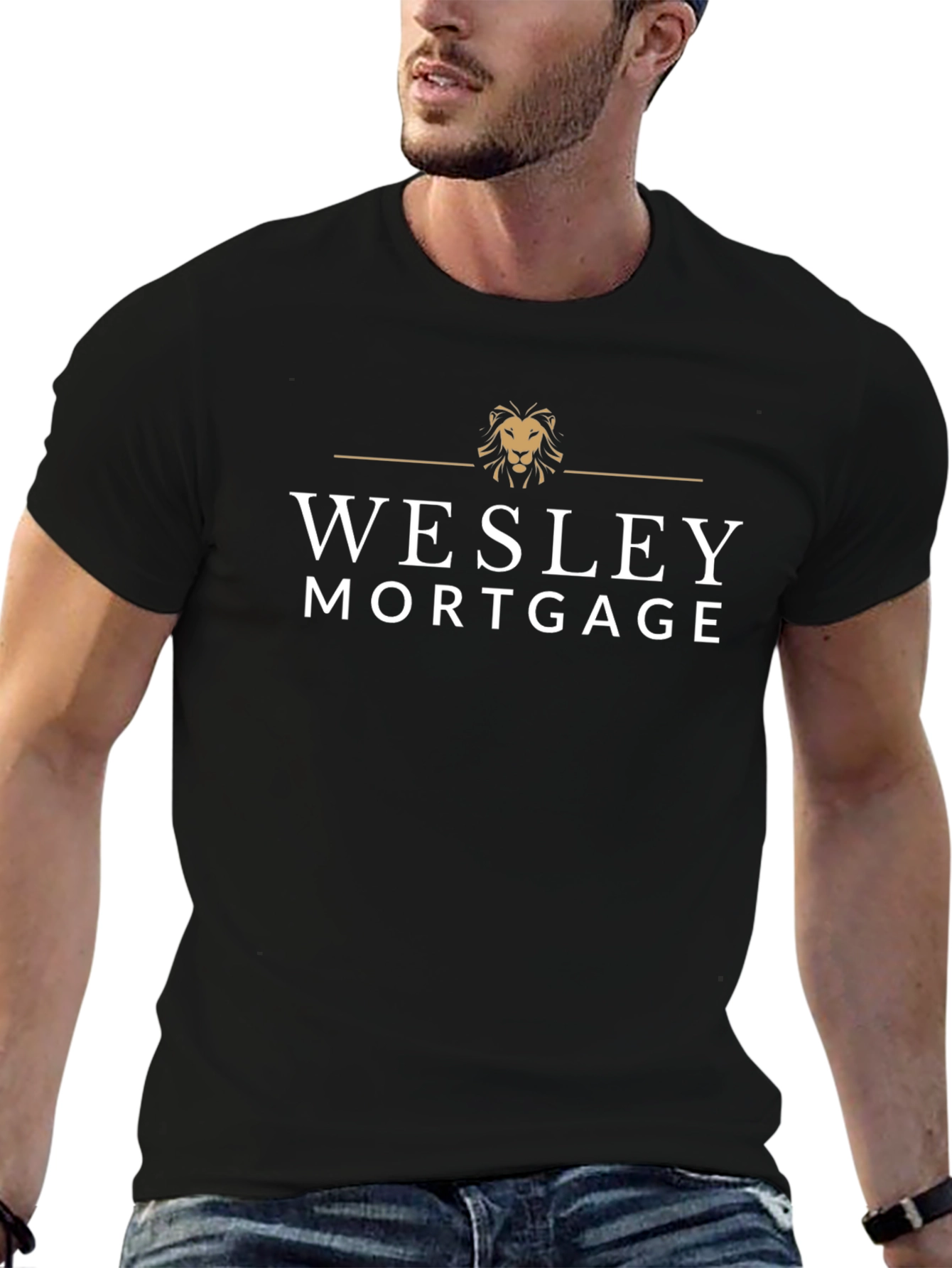 Wesley Mortgage Black T-Shirt Lion Logo