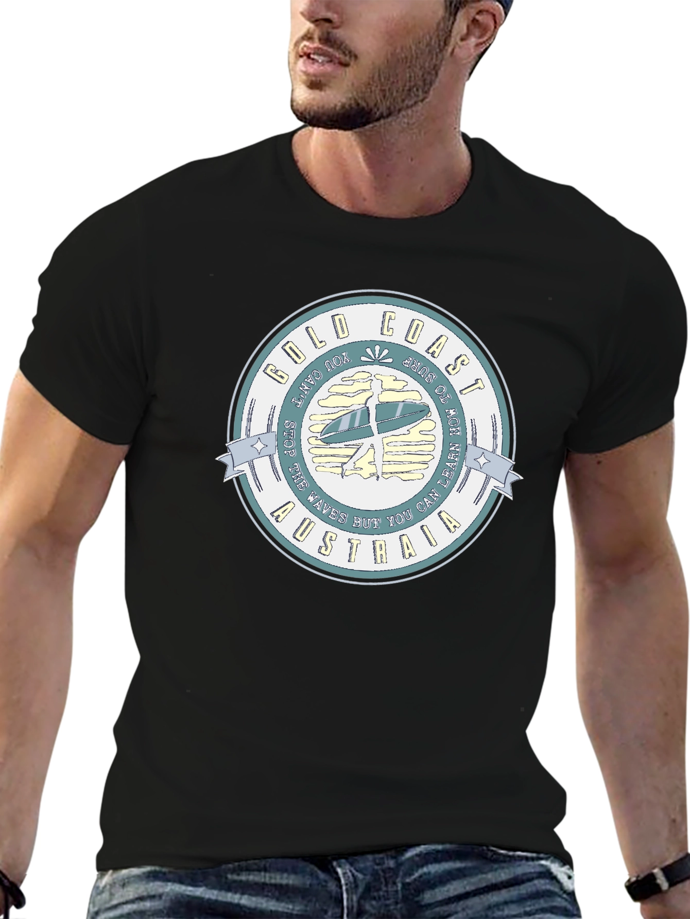 Gold Coast Australia Surfer Tee - Black