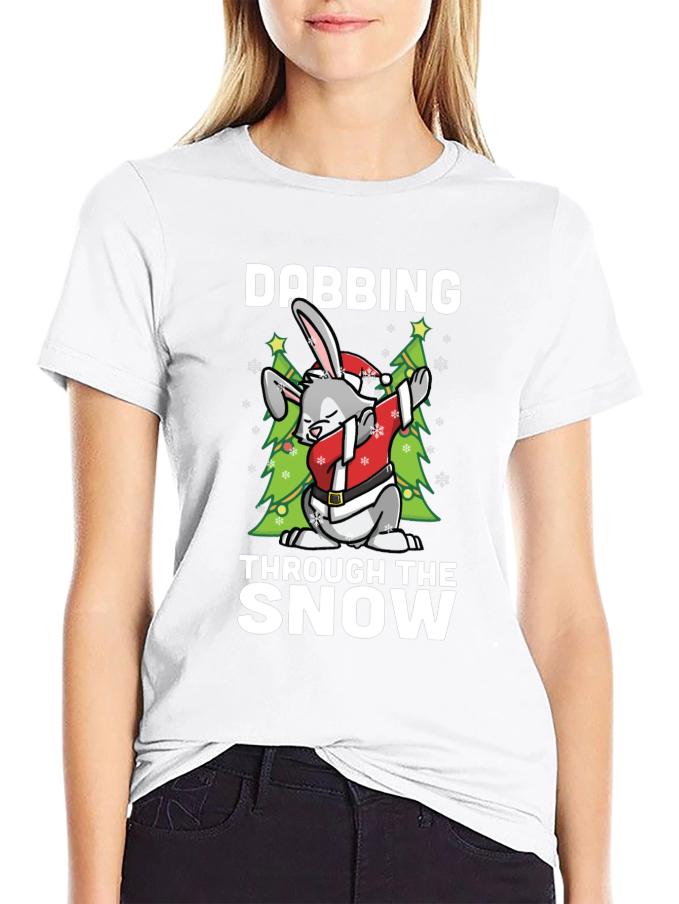Dabbing Through The Snow Christmas Bunny T-Shirt