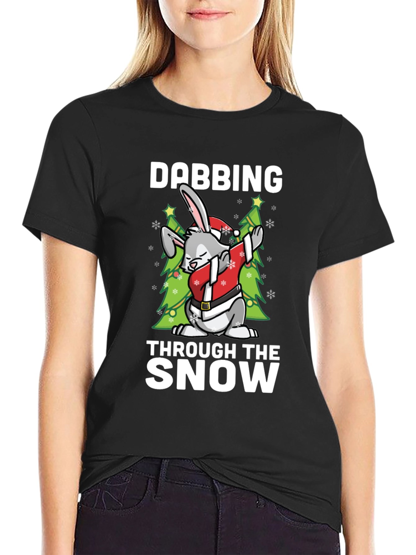 Dabbing Through The Snow Christmas Bunny T-Shirt
