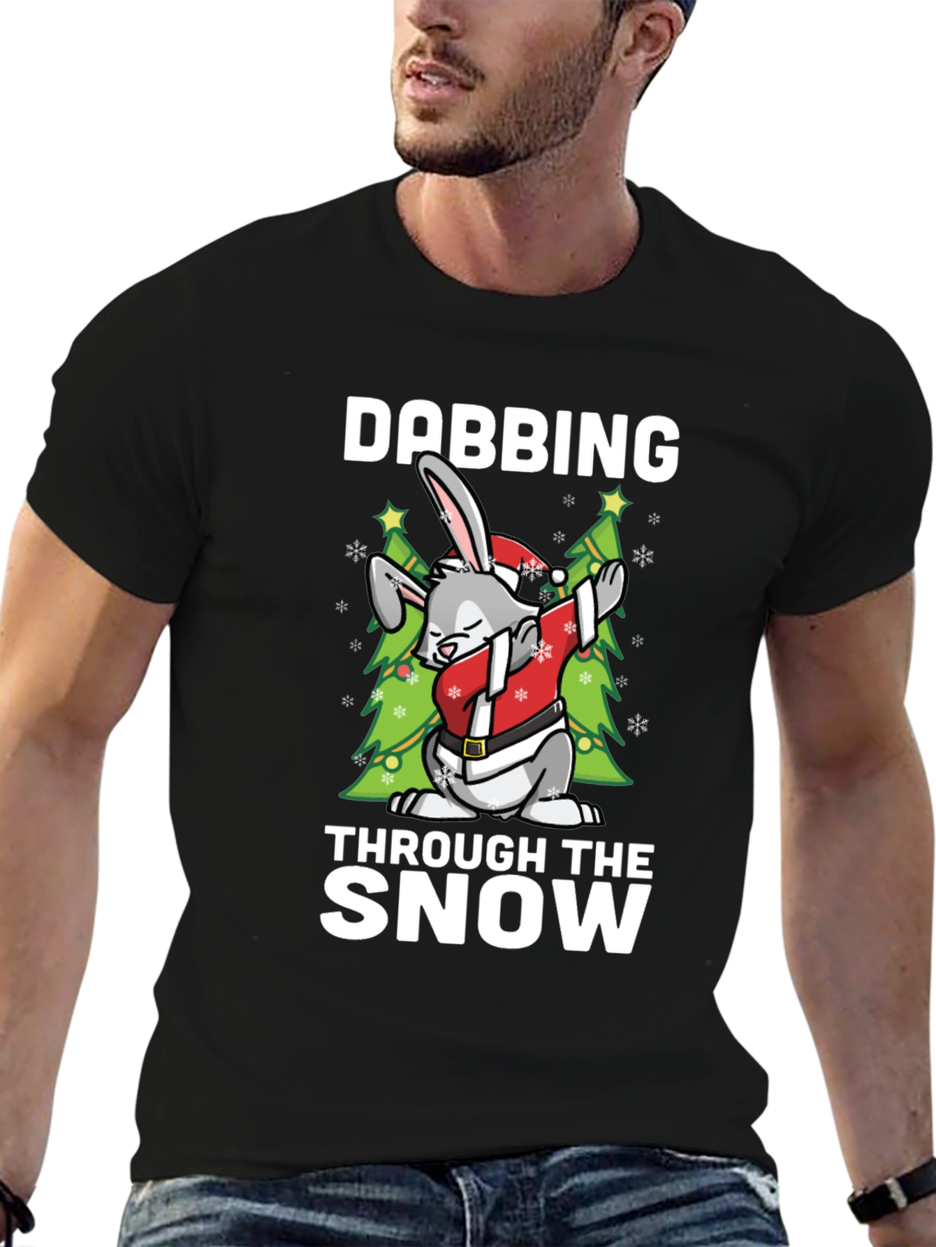 Dabbing Through The Snow Christmas Bunny T-Shirt