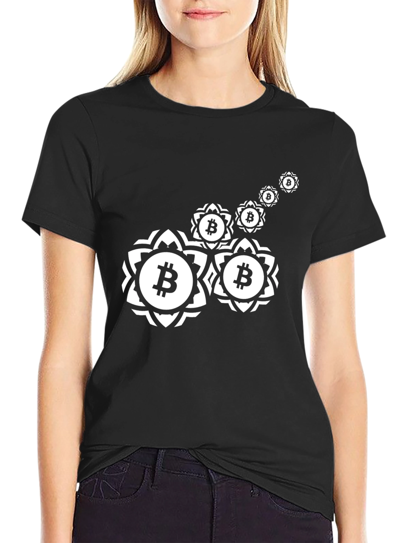 Bitcoin Floral Mandala Black T-Shirt