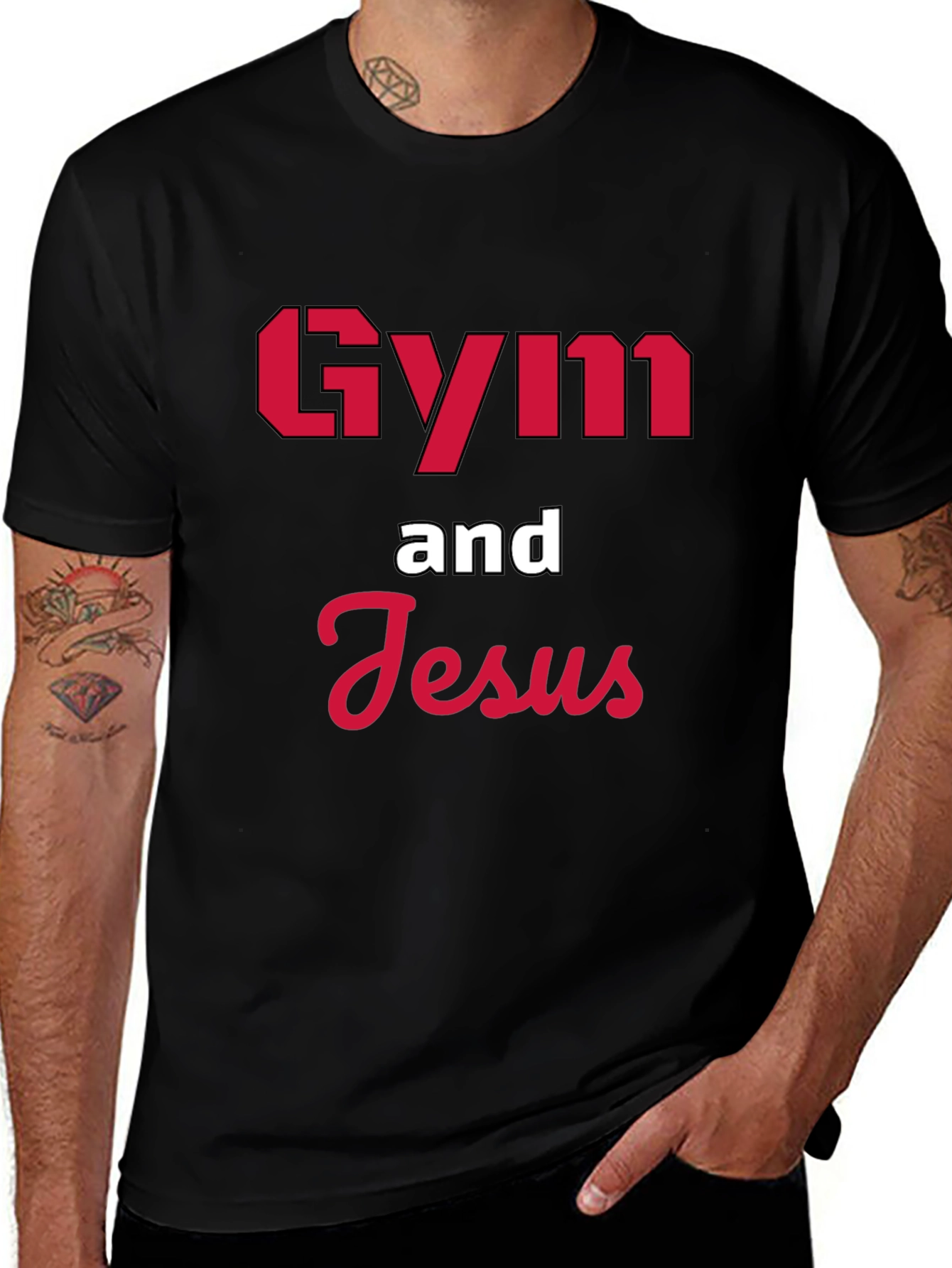 Gym and Jesus Graphic Tee - Black