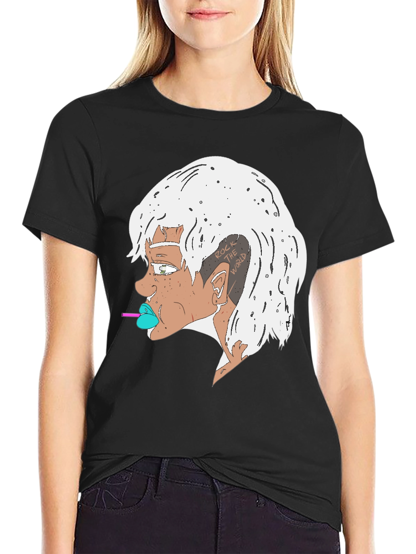 Edgy Cartoon Character Black T-Shirt