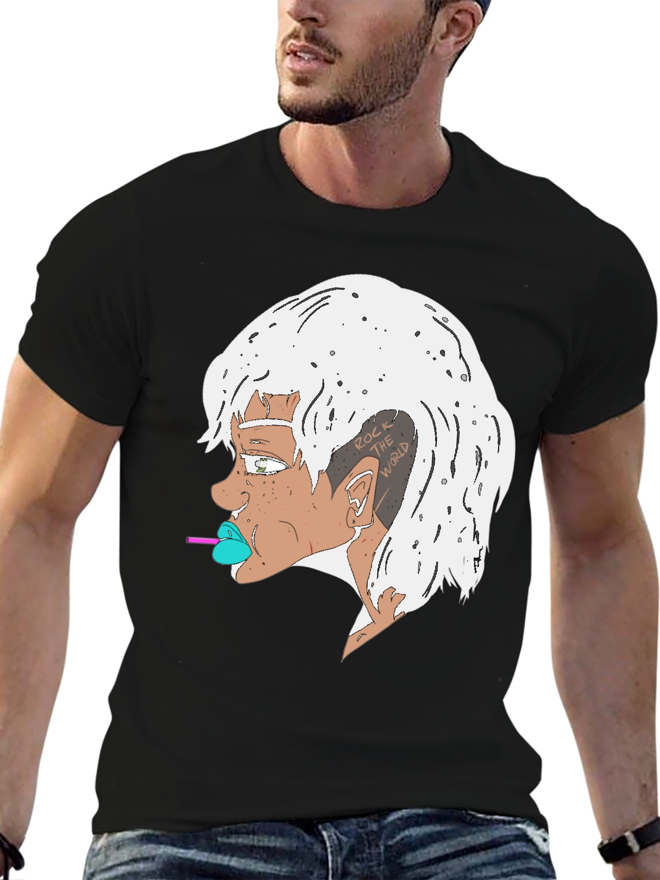 Edgy Cartoon Character Black T-Shirt