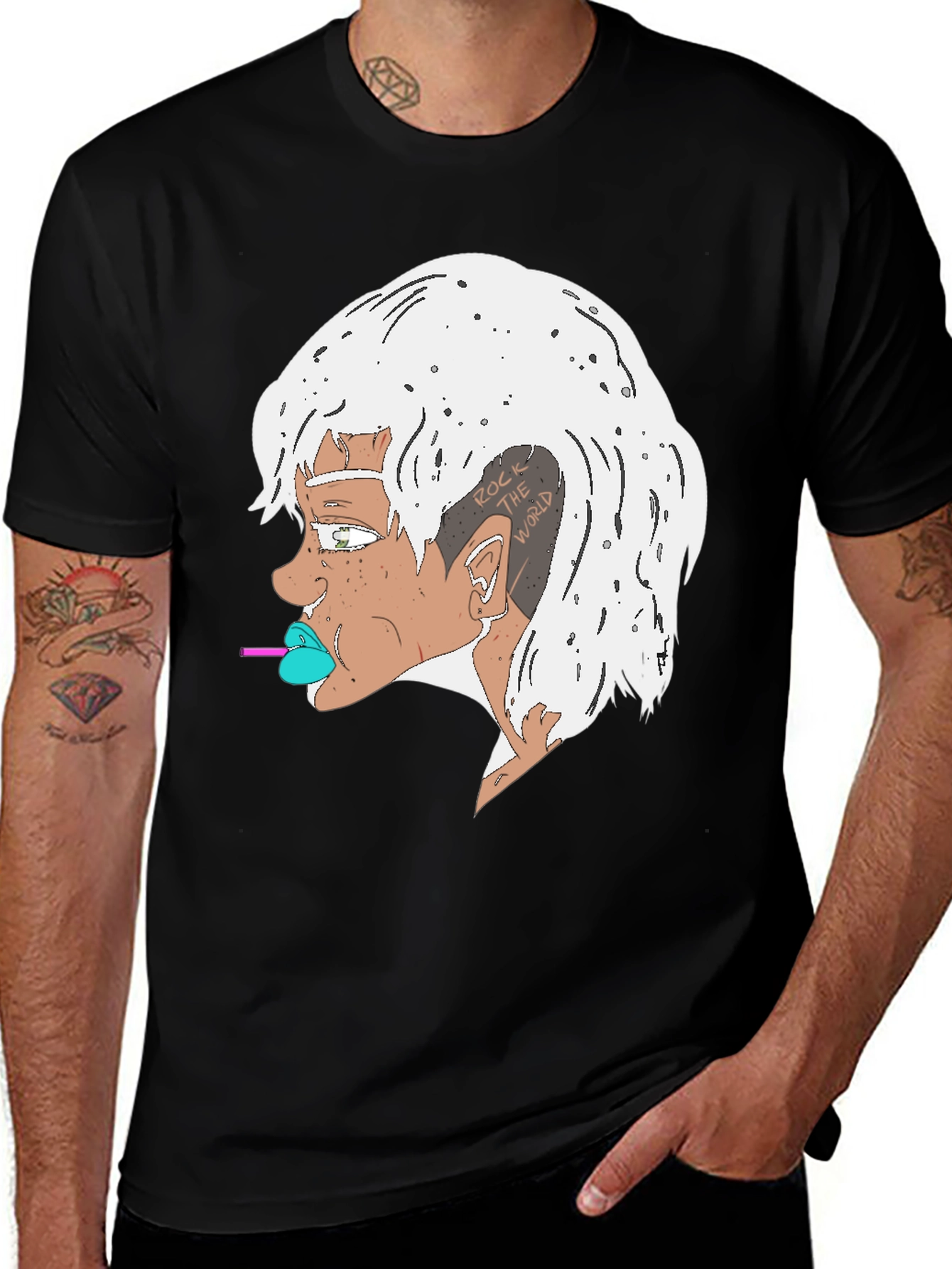 Edgy Cartoon Character Black T-Shirt