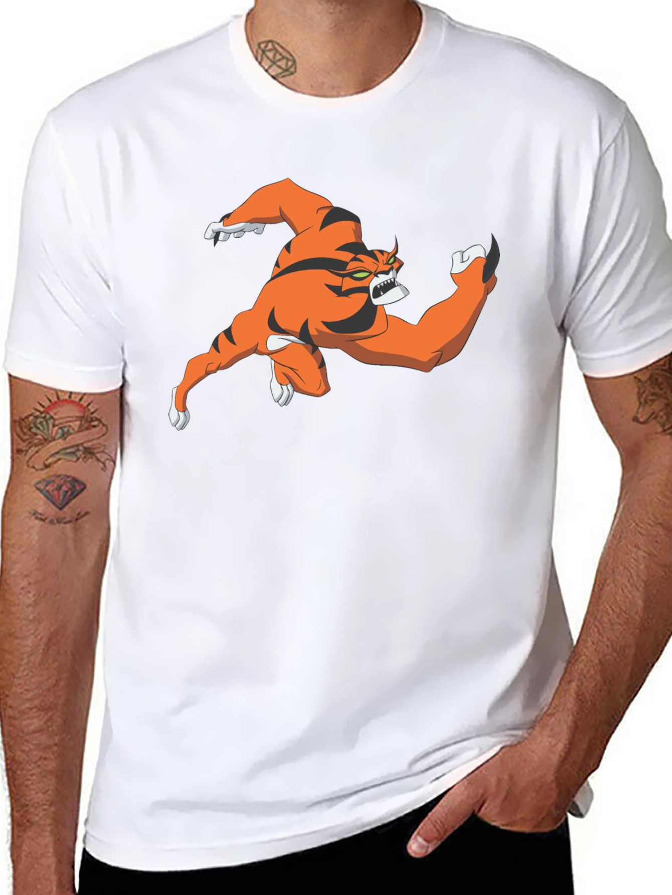 Cartoon Tiger Graphic Black T-Shirt