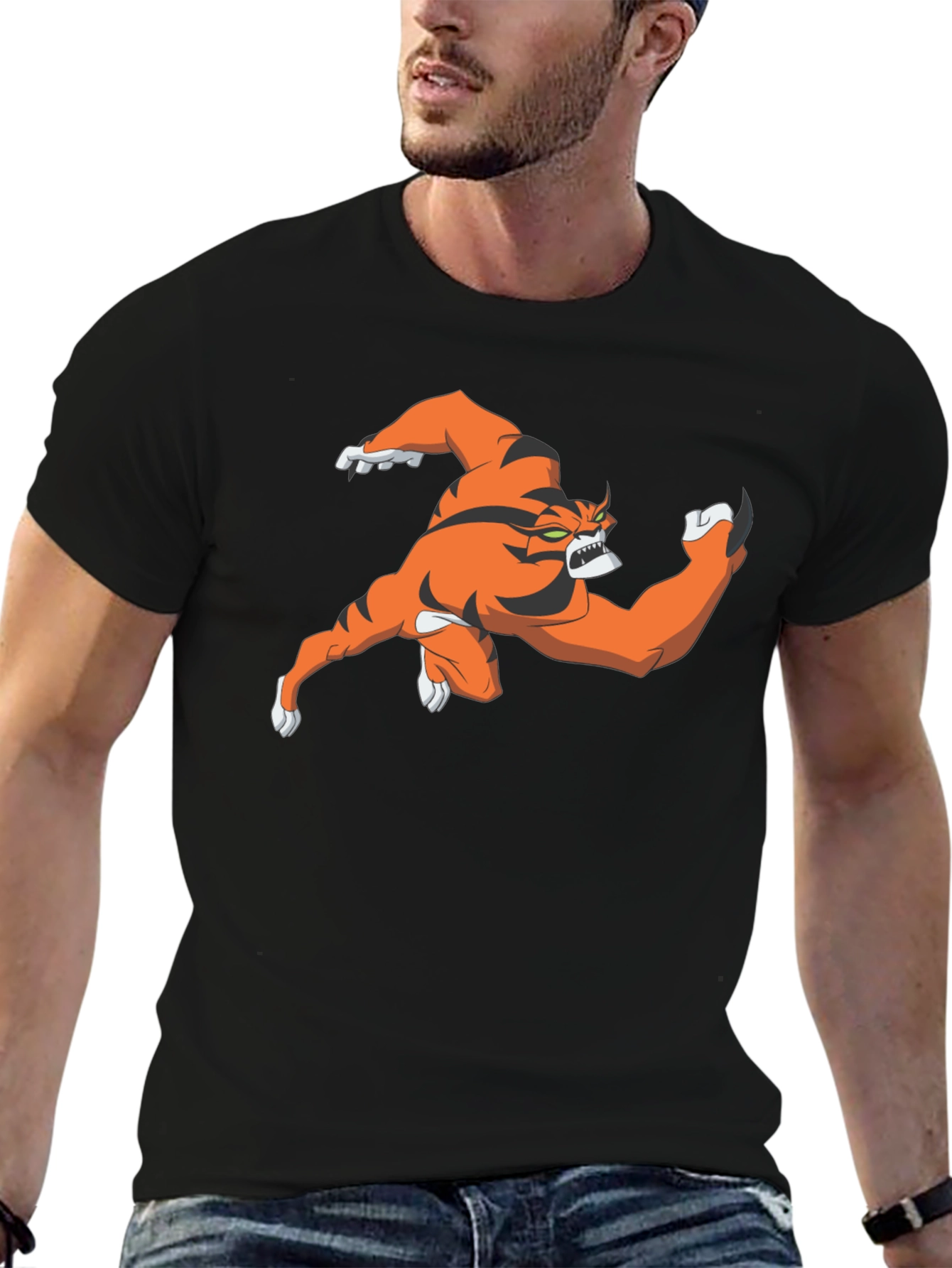 Cartoon Tiger Graphic Black T-Shirt