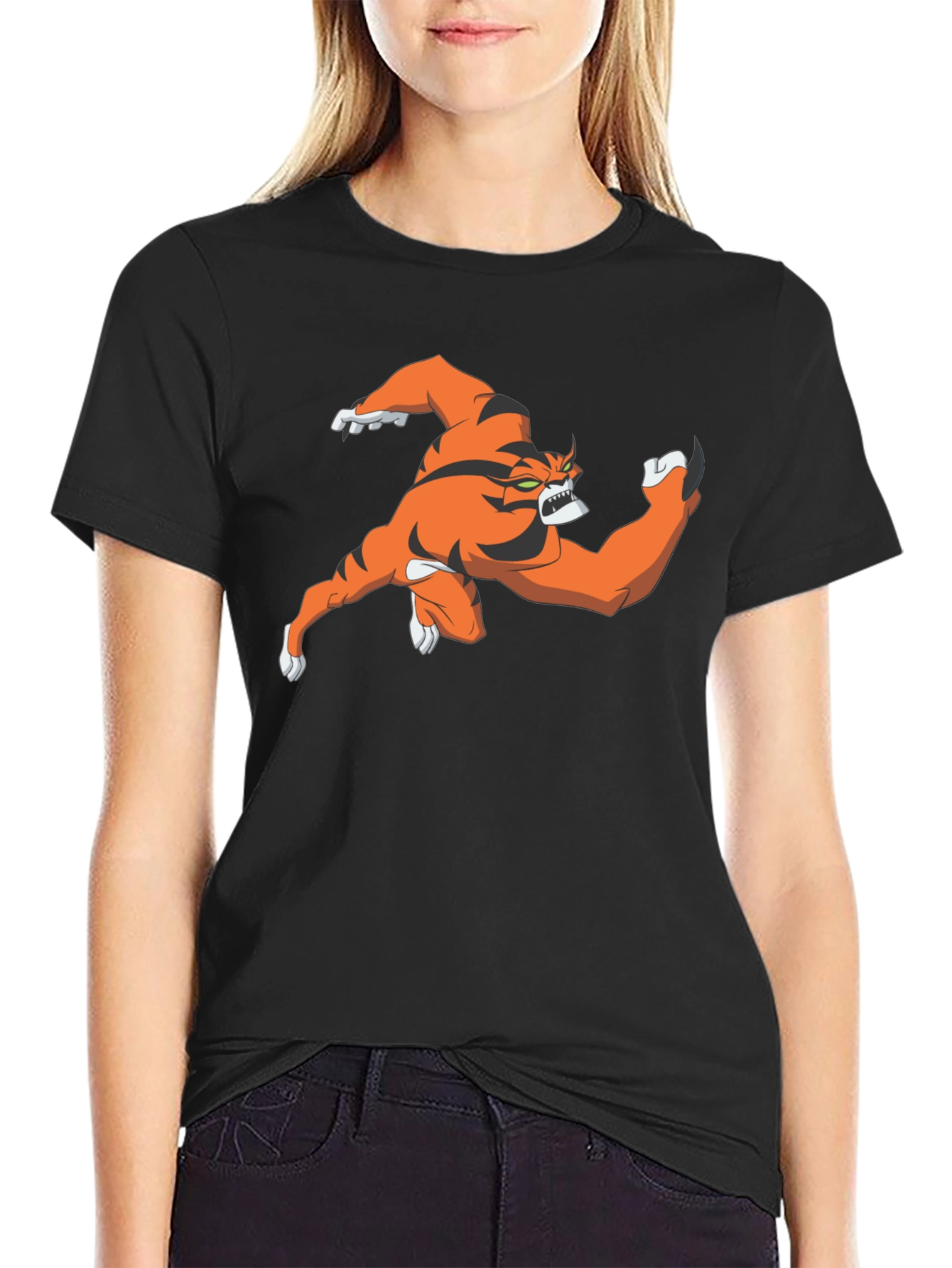 Cartoon Tiger Graphic Black T-Shirt