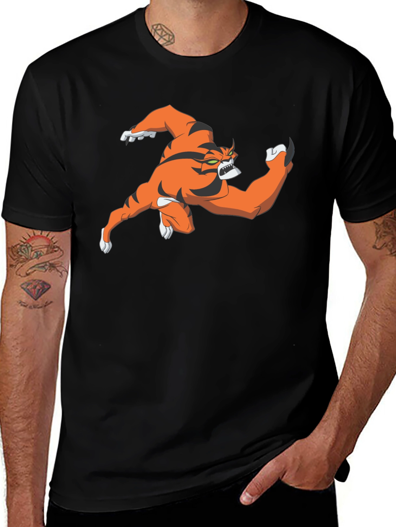 Cartoon Tiger Graphic Black T-Shirt