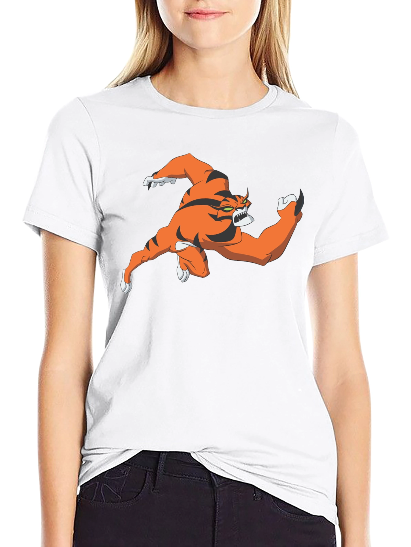 Cartoon Tiger Graphic Black T-Shirt