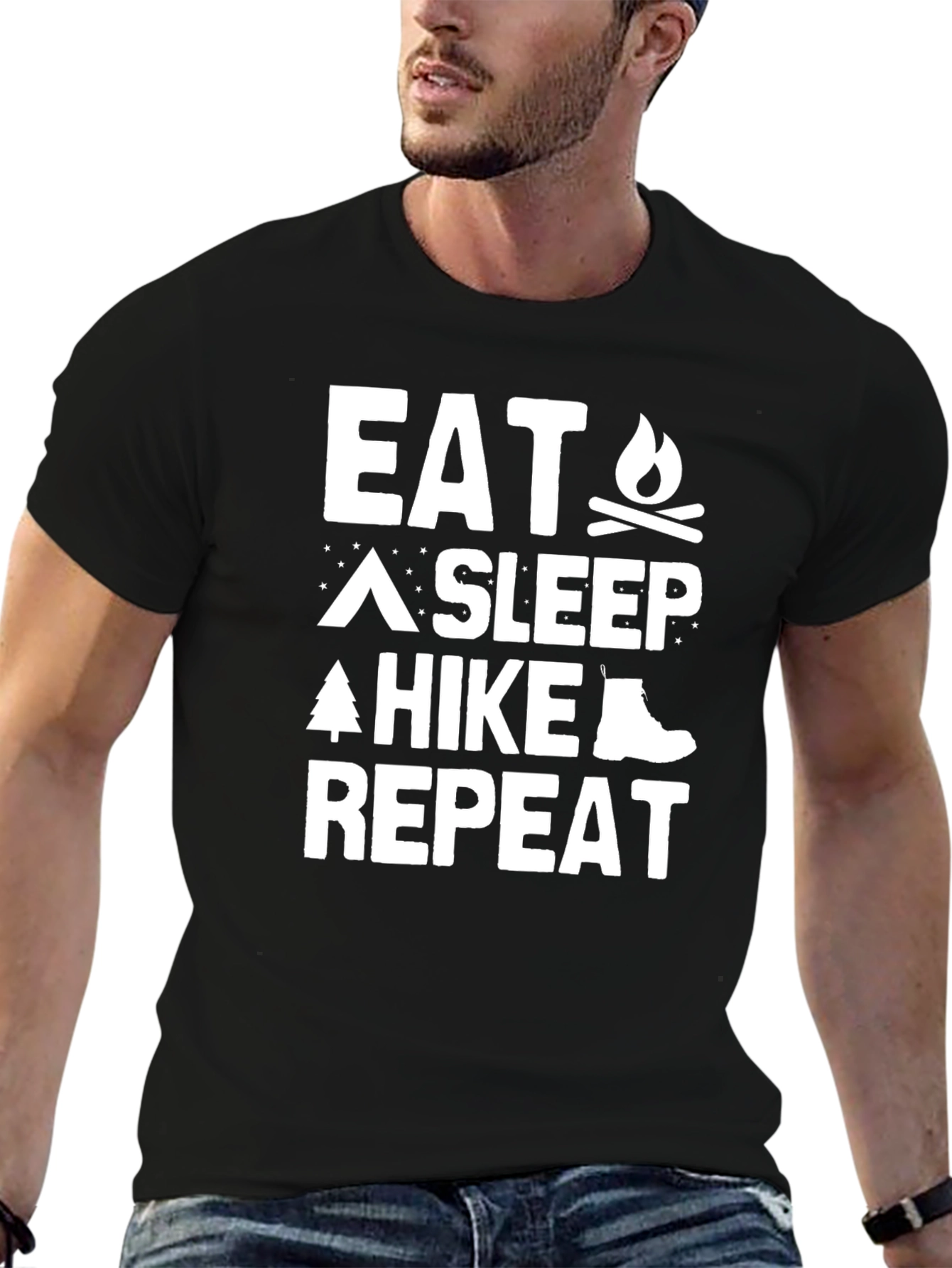 Eat Sleep Hike Repeat Black Graphic Tee