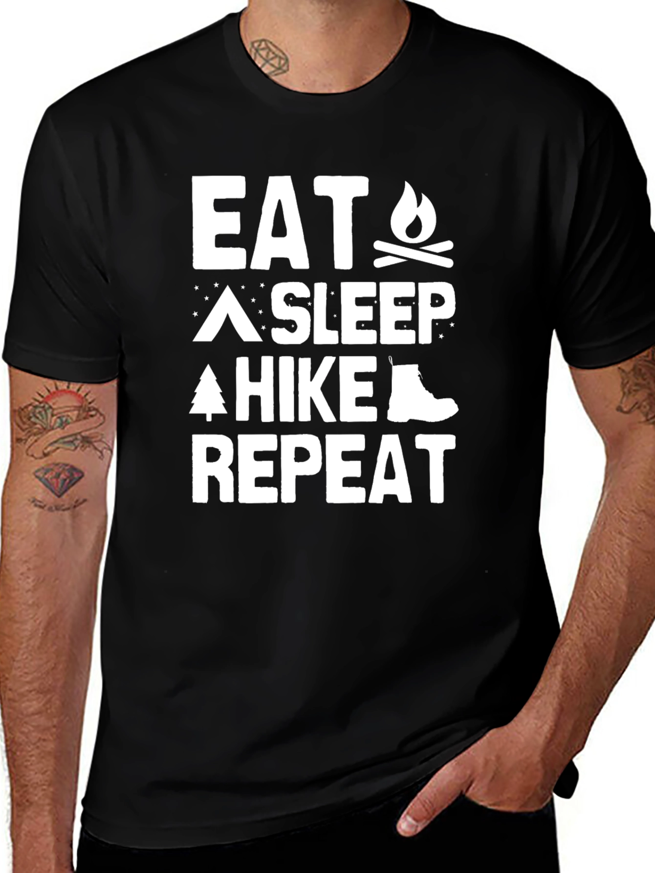 Eat Sleep Hike Repeat Black Graphic Tee