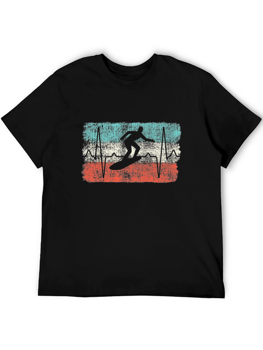 Surfer Heartbeat Graphic Tee - Retro Style